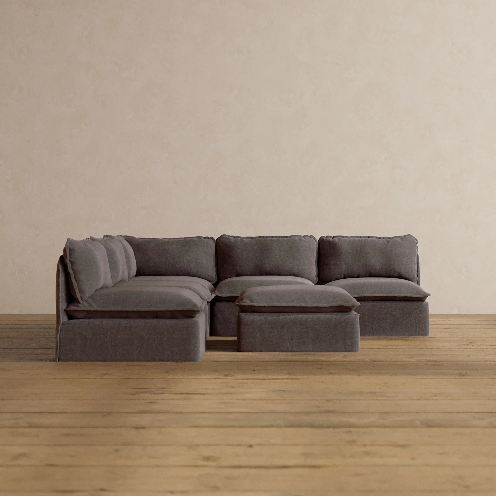 Modular Washable 5-Seater Open-Ends Corner Sectional + Ottoman in Caviar | Memorix+ Seat | Contour Pillow