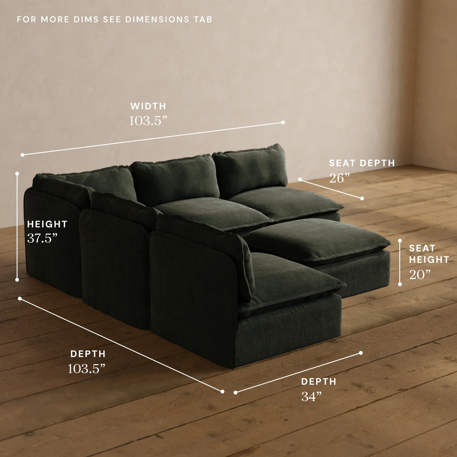 Modular Washable 5-Seater Open-Ends Corner Sectional + Ottoman in Olivine | Memorix+ Seat | Contour Pillow - Image 5