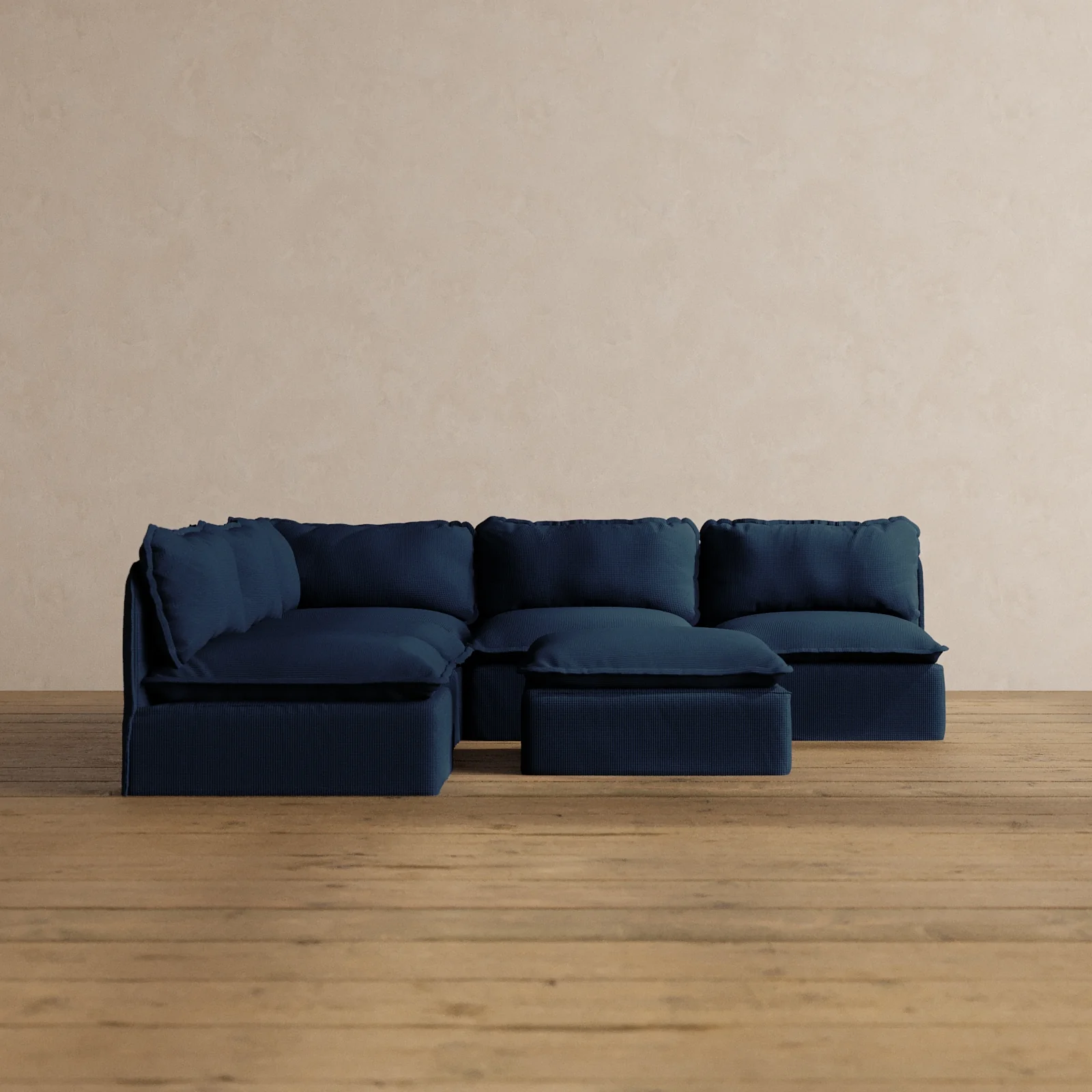 Modular Washable 5-Seater Open-Ends Corner Sectional + Ottoman in Sumi | Memorix+ Seat | Contour Pillow
