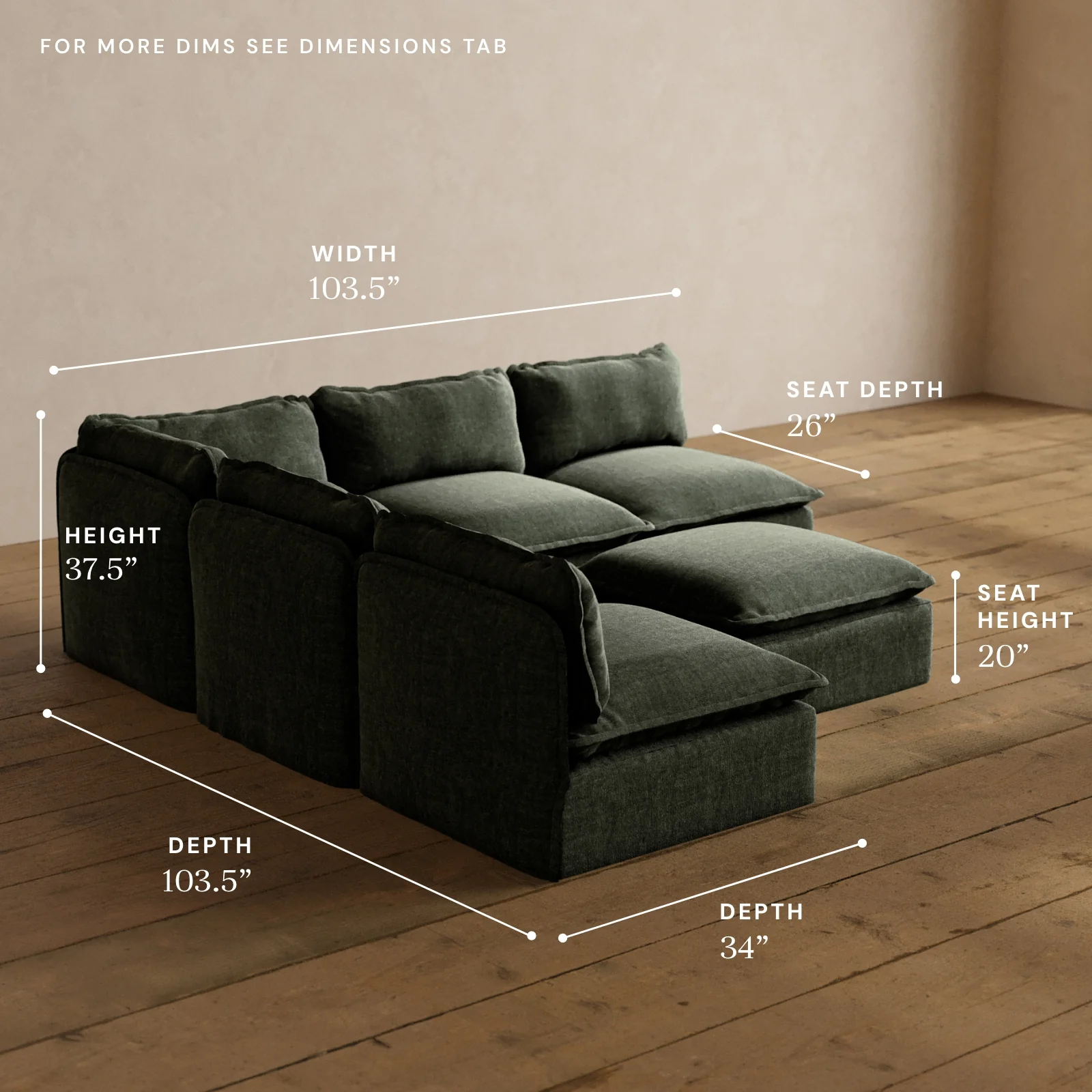 Modular Washable 5-Seater Open-Ends Corner Sectional + Ottoman in Willow | Memorix+ Seat | Contour Pillow - Image 5