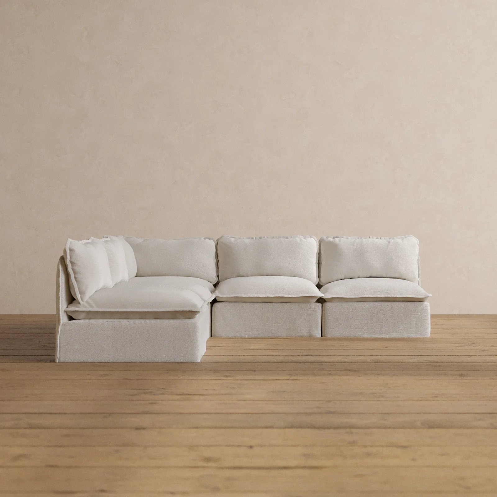 Modular Washable 5-Seater Open-Ends Corner Sectional in Powder | Memorix+ Seat | Contour Pillow