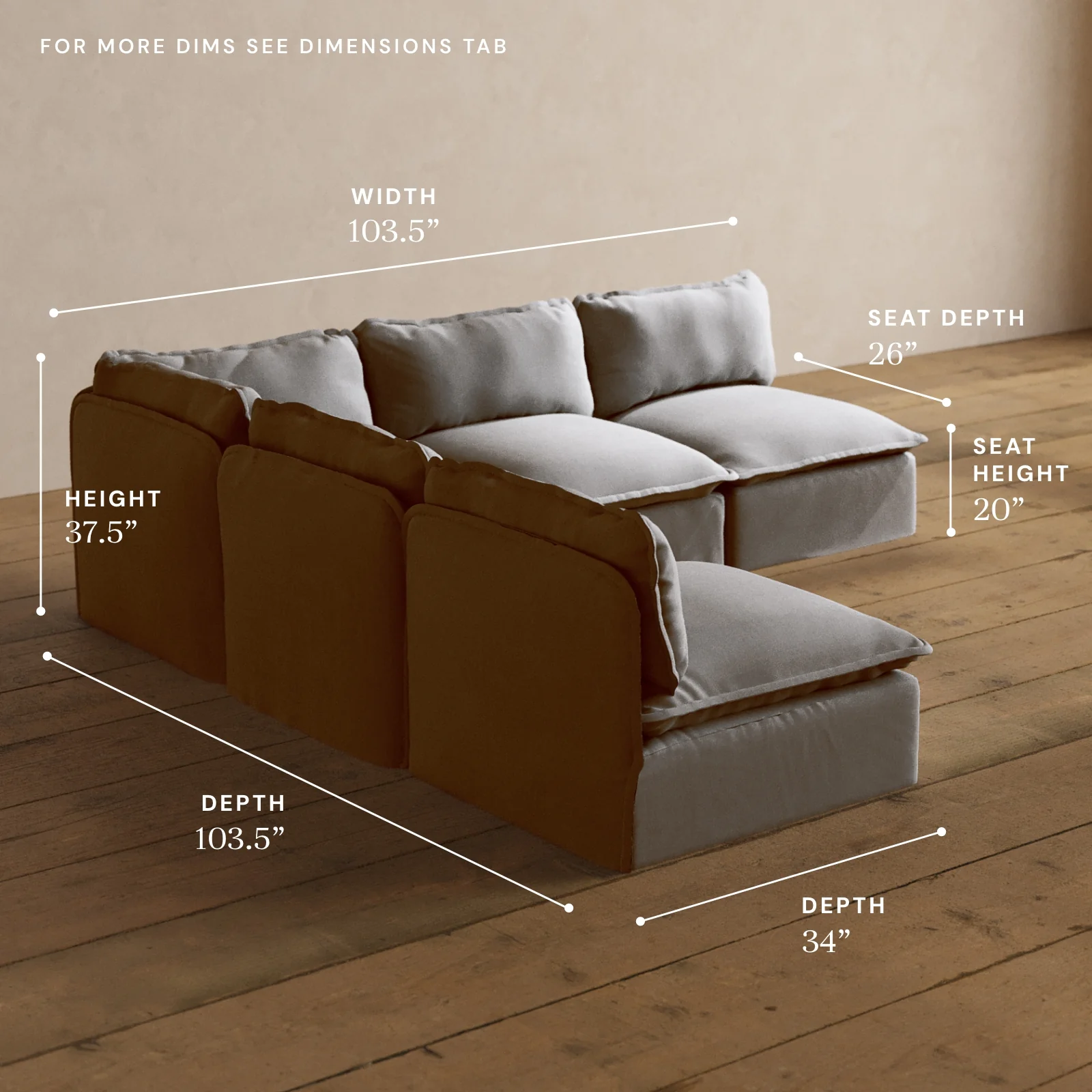 Modular Washable 5-Seater Open-Ends Corner Sectional in Pumice | Memorix+ Seat | Contour Pillow - Image 5