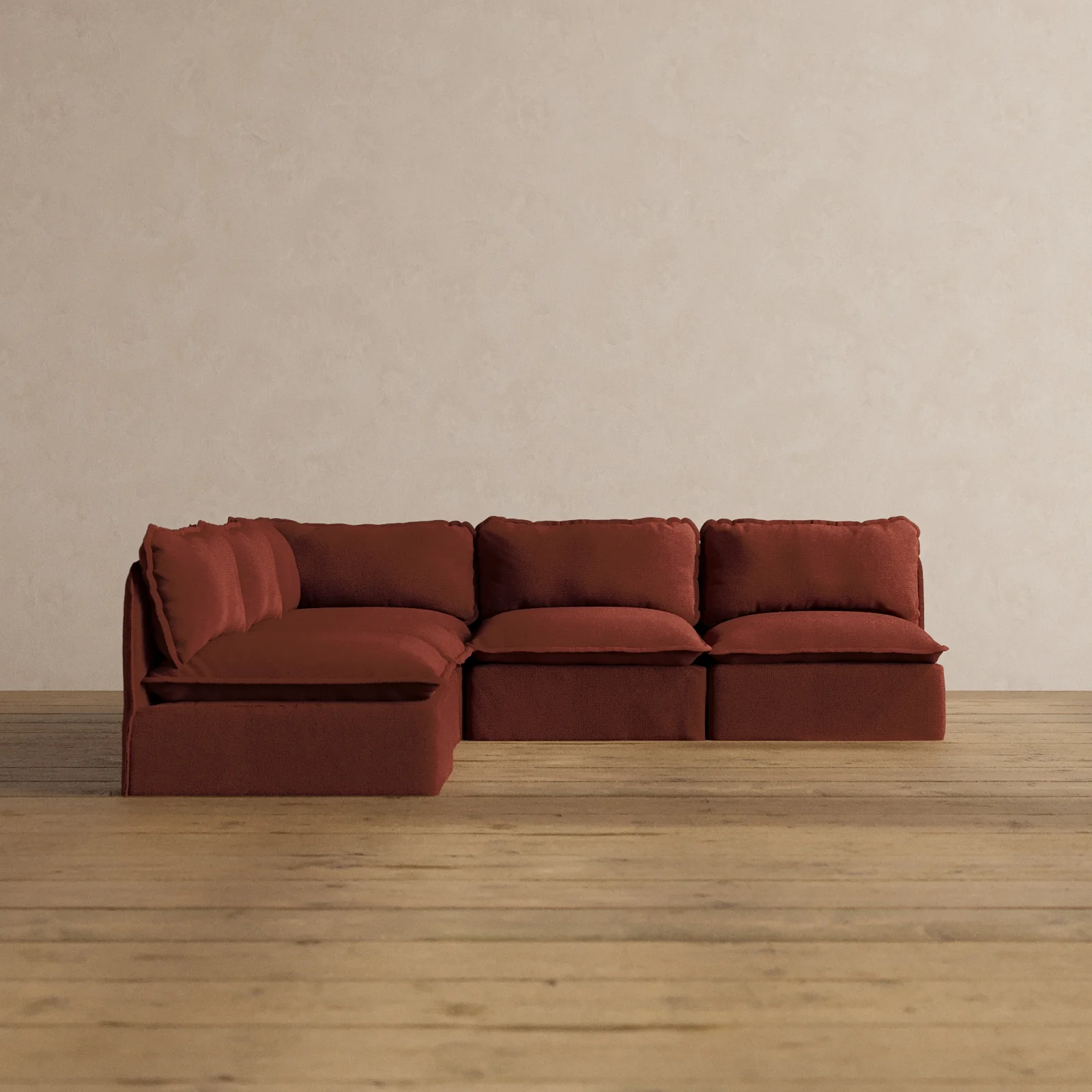 Modular Washable 5-Seater Open-Ends Corner Sectional in Rust | Memorix+ Seat | Contour Pillow
