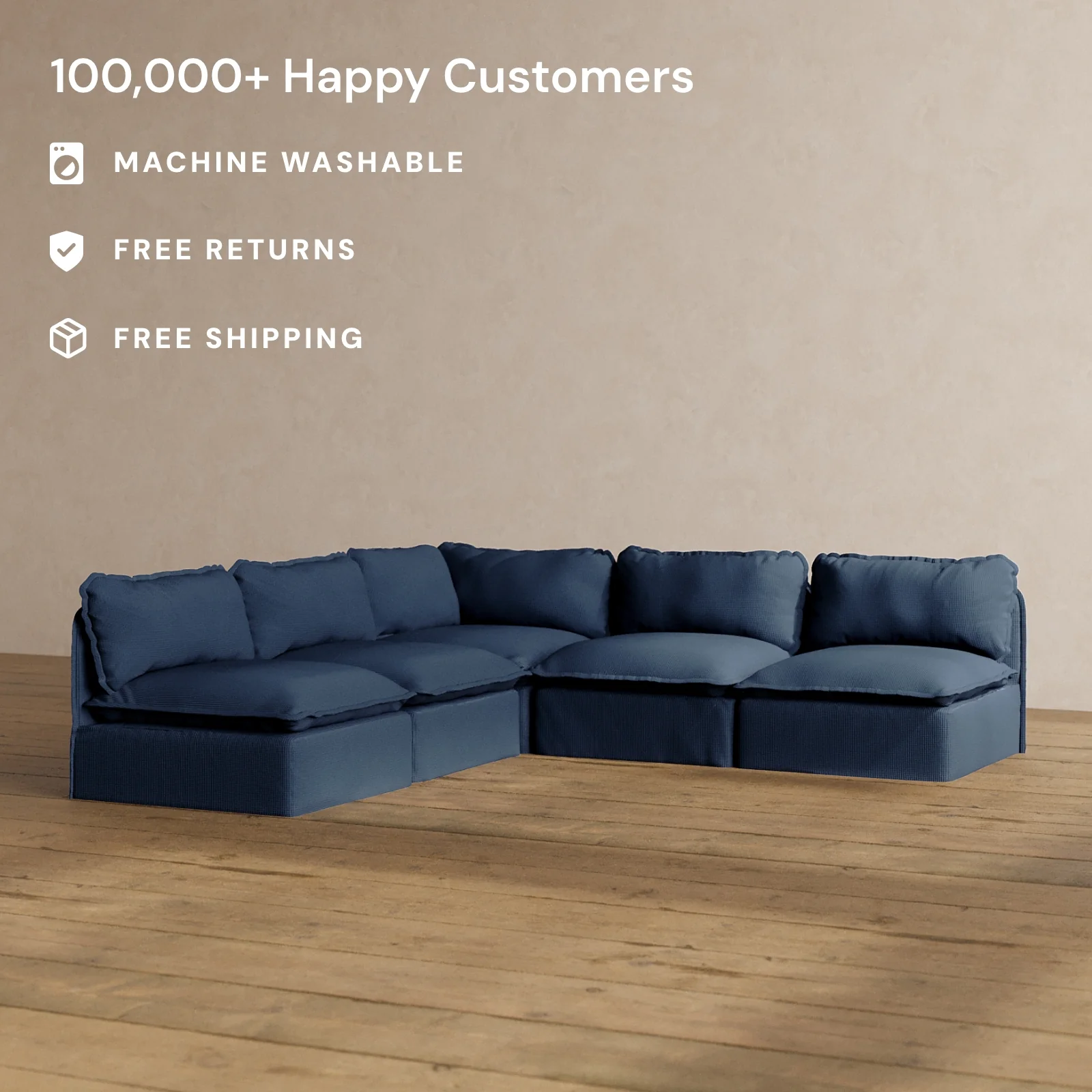 Modular Washable 5-Seater Open-Ends Corner Sectional in Sumi | Deluxe+ Seat | Cloud Pillow - Image 2