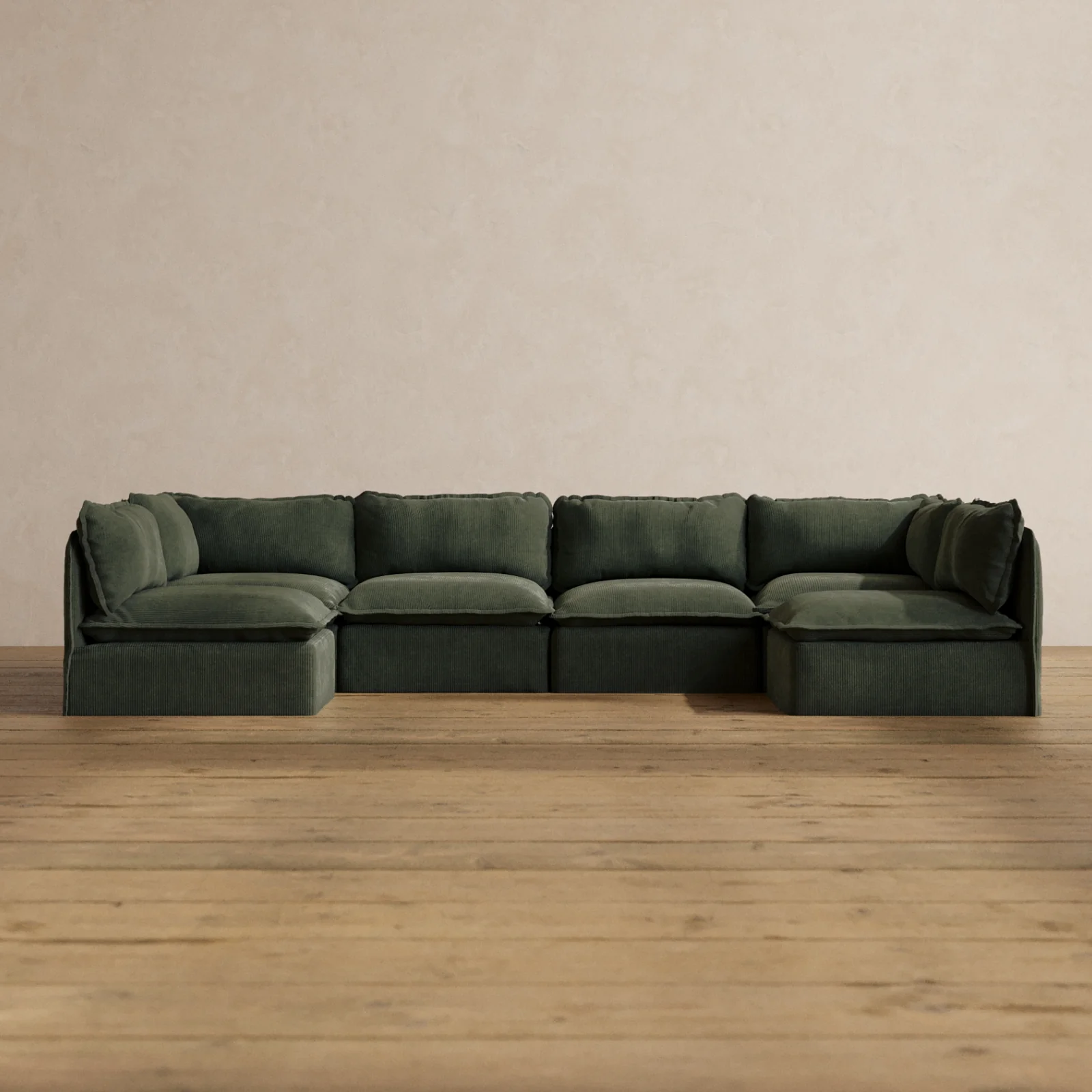 Modular Washable 6-Seater Open-Ends U-Sectional in Olivine | Memorix+ Seat | Contour Pillow