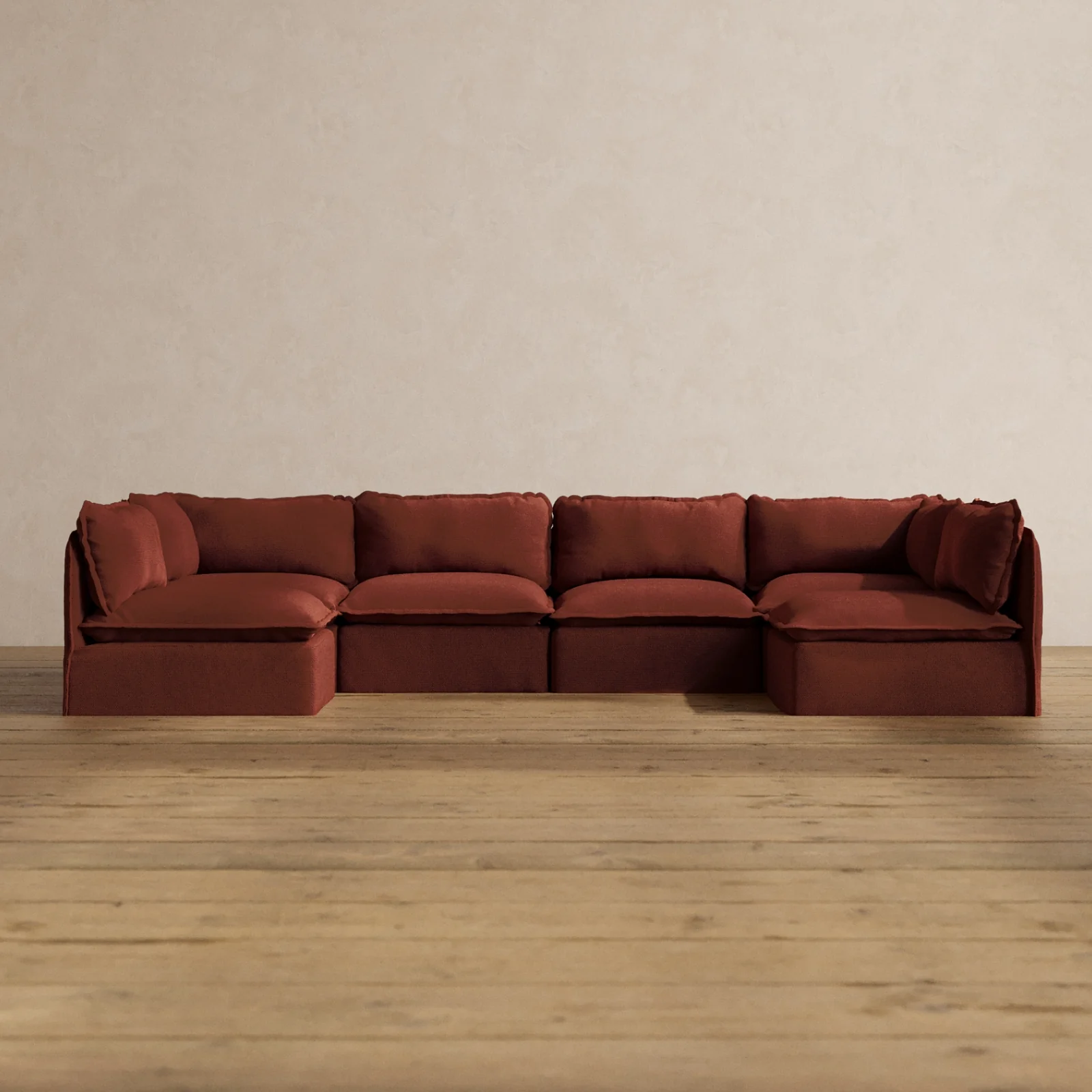 Modular Washable 6-Seater Open-Ends U-Sectional in Rust | Memorix+ Seat | Contour Pillow