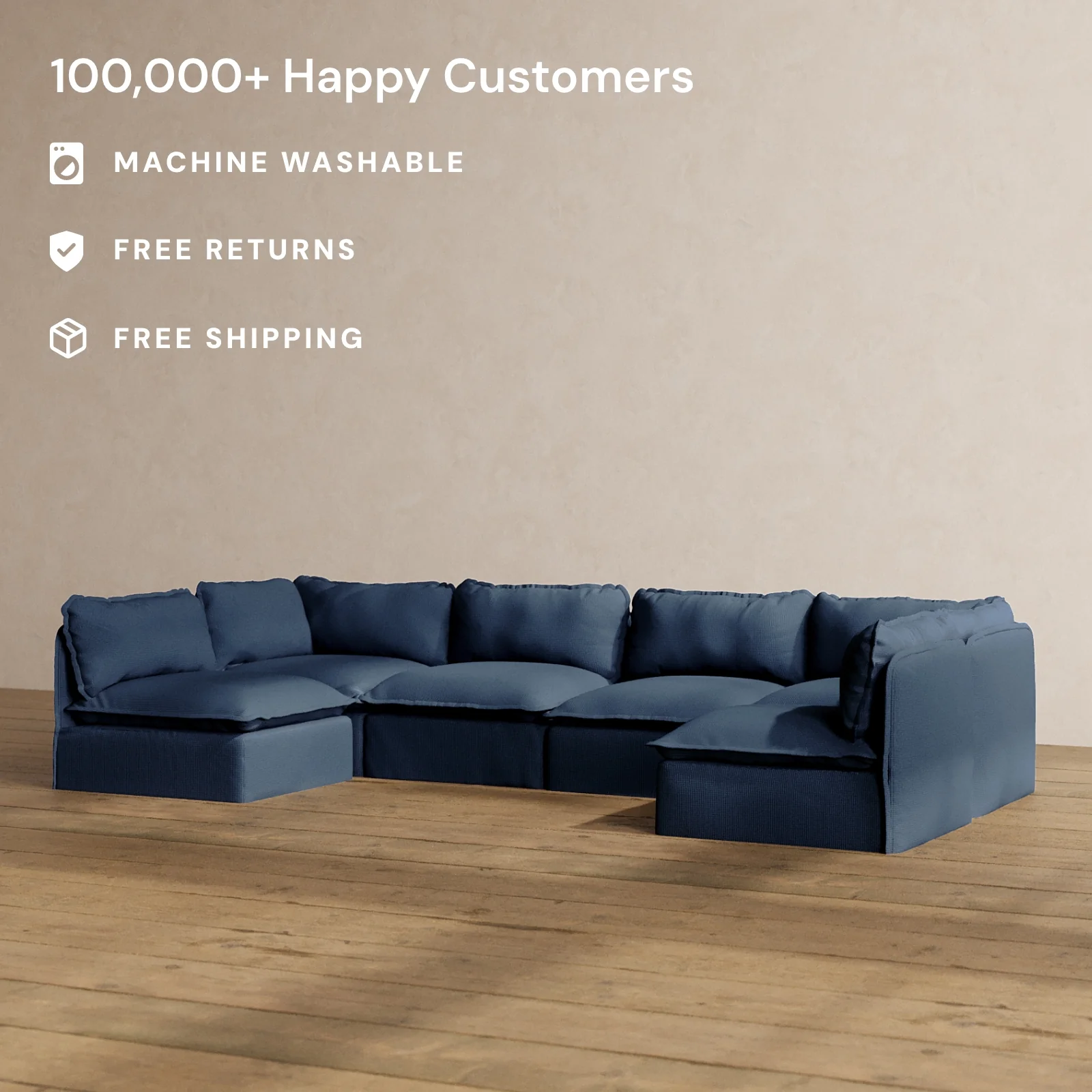 Modular Washable 6-Seater Open-Ends U-Sectional in Sumi | Memorix+ Seat | Contour Pillow - Image 2