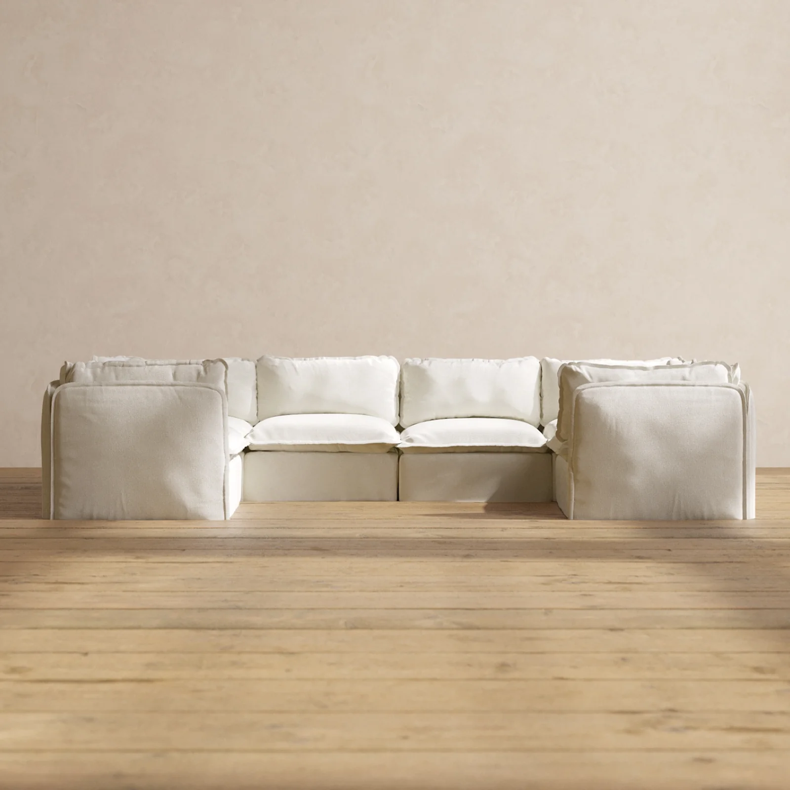 Modular Washable 6-Seater U-Sectional in Eggshell | Deluxe+ Seat | Cloud Pillow