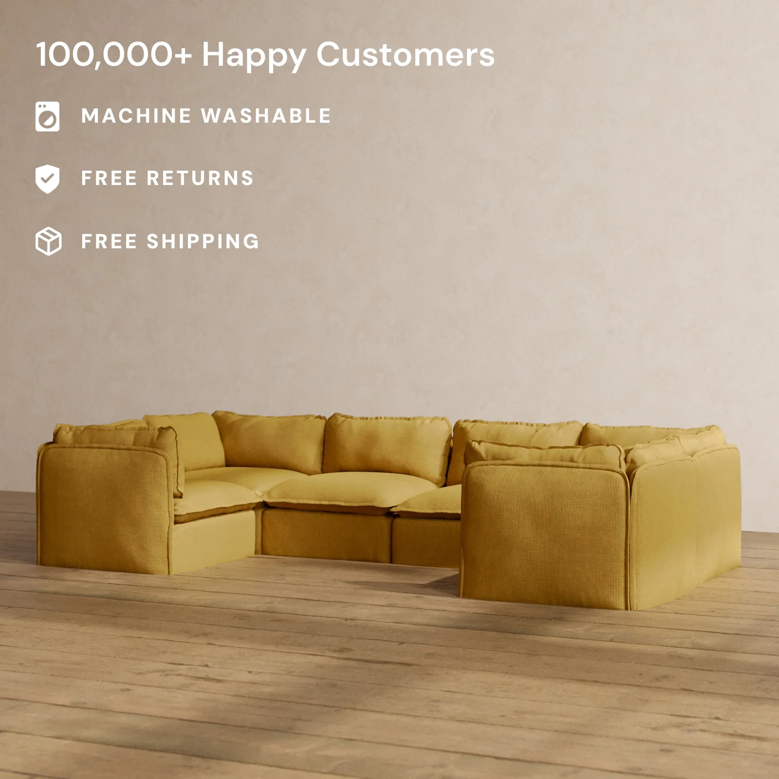 Modular Washable 6-Seater U-Sectional in Kiiro | Memorix+ Seat | Contour Pillow - Image 2