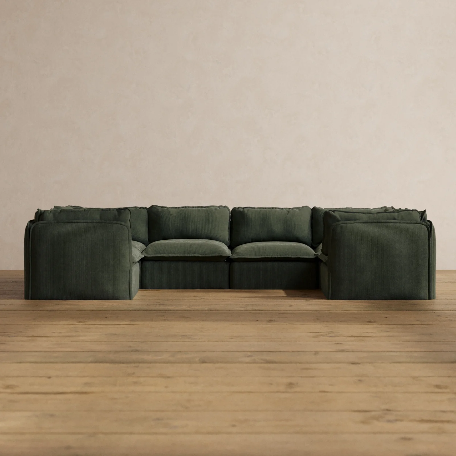 Modular Washable 6-Seater U-Sectional in Olivine | Memorix+ Seat | Contour Pillow