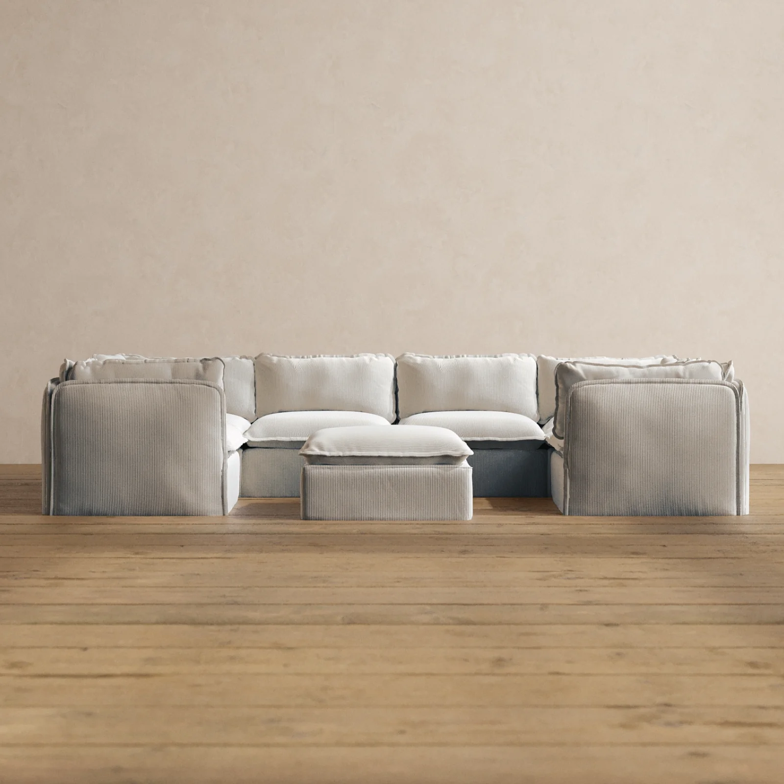 Modular Washable 6-Seater U-Sectional + Ottoman in Milk | Memorix+ Seat | Contour Pillow