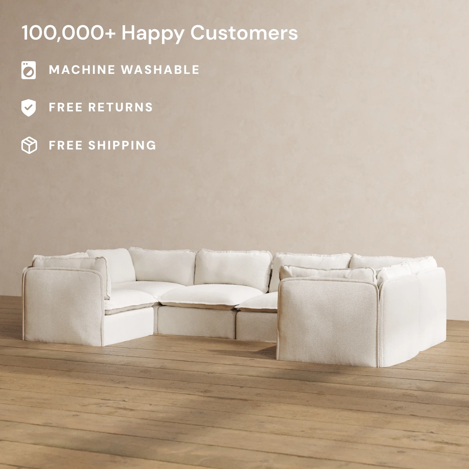 Modular Washable 6-Seater U-Sectional in Powder | Memorix+ Seat | Contour Pillow - Image 2