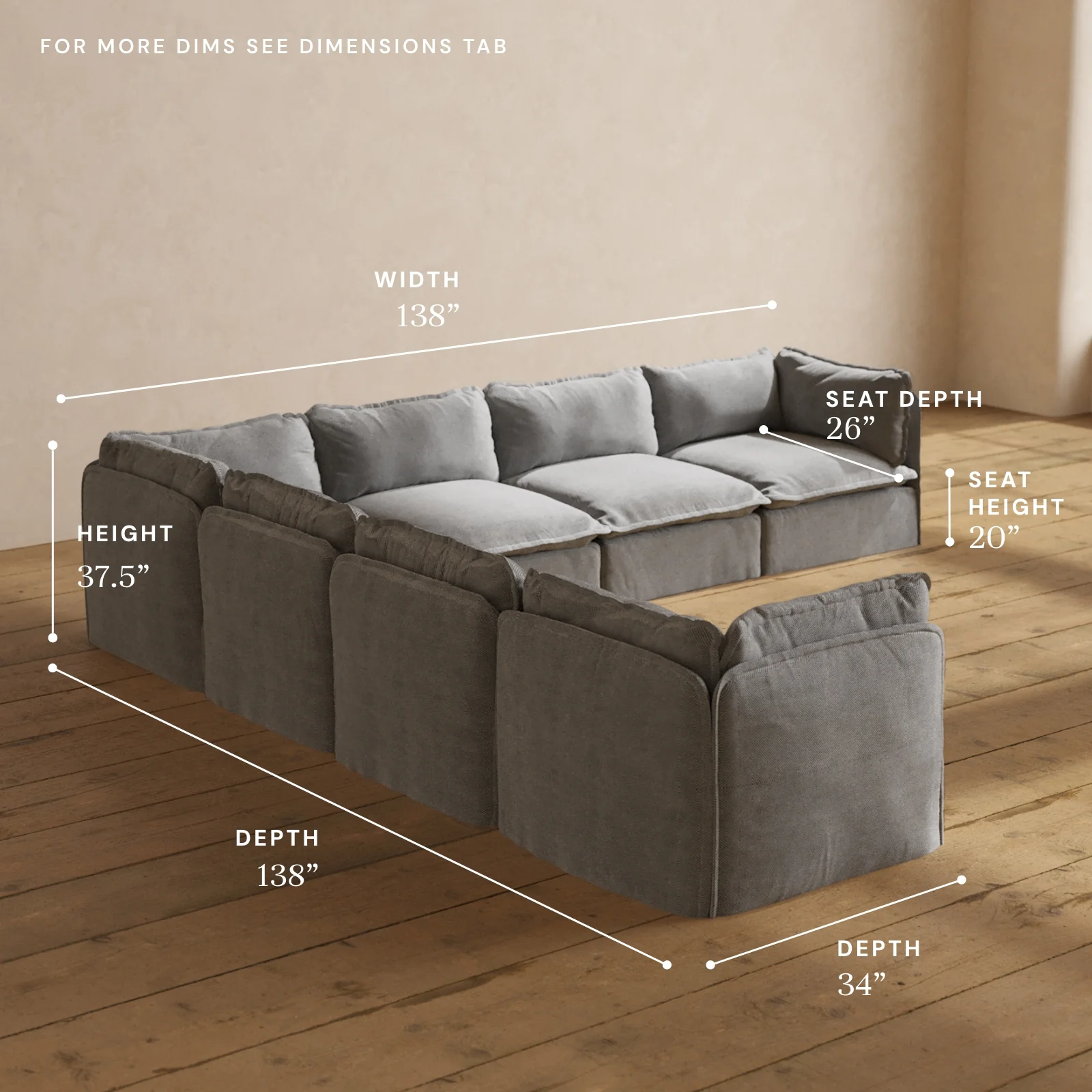 Modular Washable 7-Seater Corner Sectional in Ash | Memorix+ Seat | Contour Pillow - Image 5