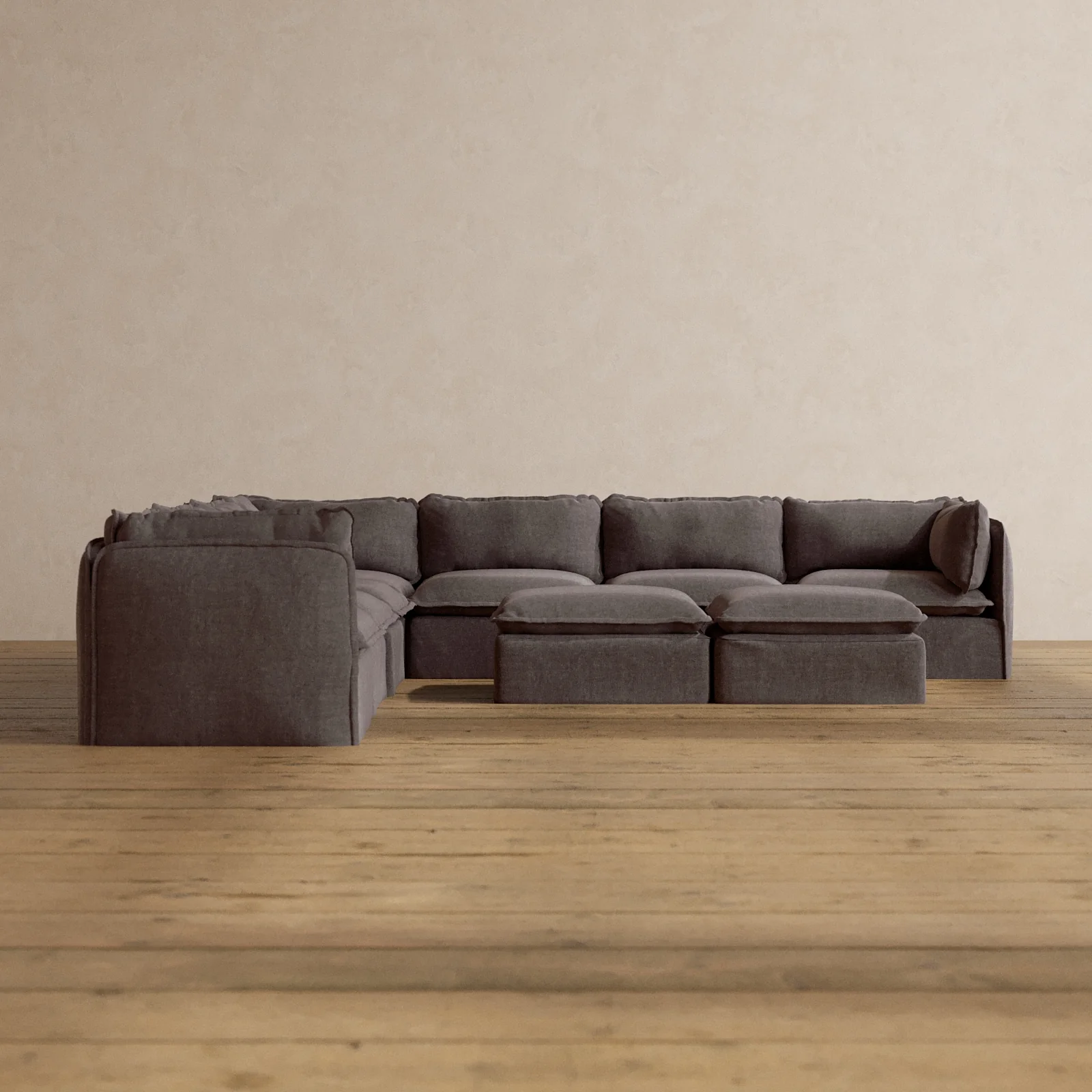 Modular Washable 7-Seater Corner Sectional + Bench Ottoman in Caviar | Memorix+ Seat | Contour Pillow