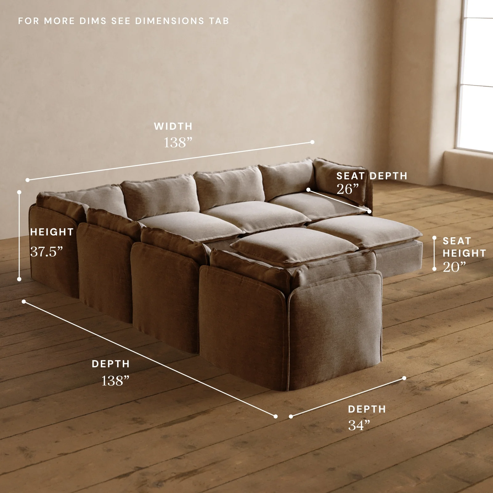 Modular Washable 7-Seater Corner Sectional + Bench Ottoman in Mist | Deluxe+ Seat | Cloud Pillow - Image 5