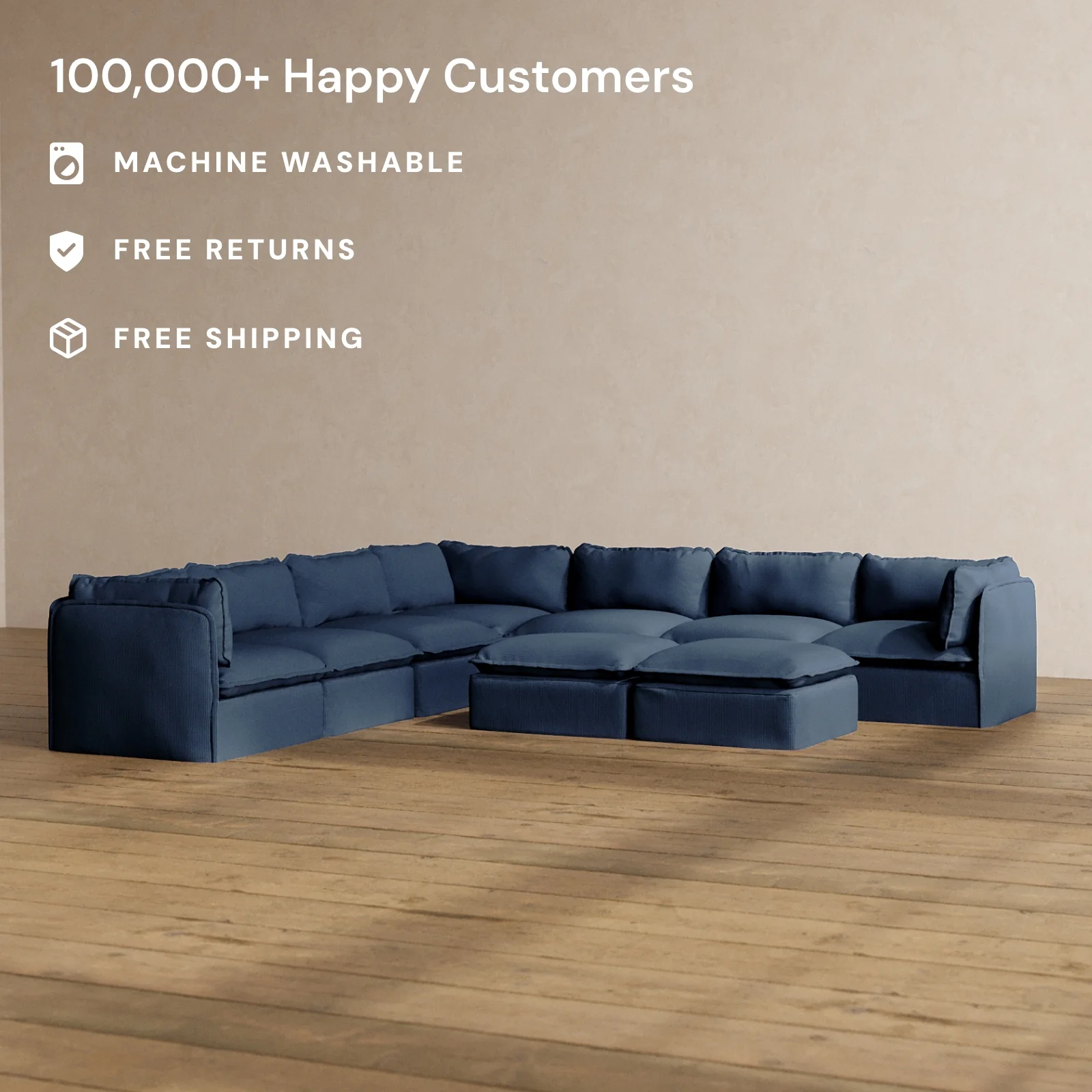 Modular Washable 7-Seater Corner Sectional + Bench Ottoman in Sumi | Memorix+ Seat | Contour Pillow - Image 2
