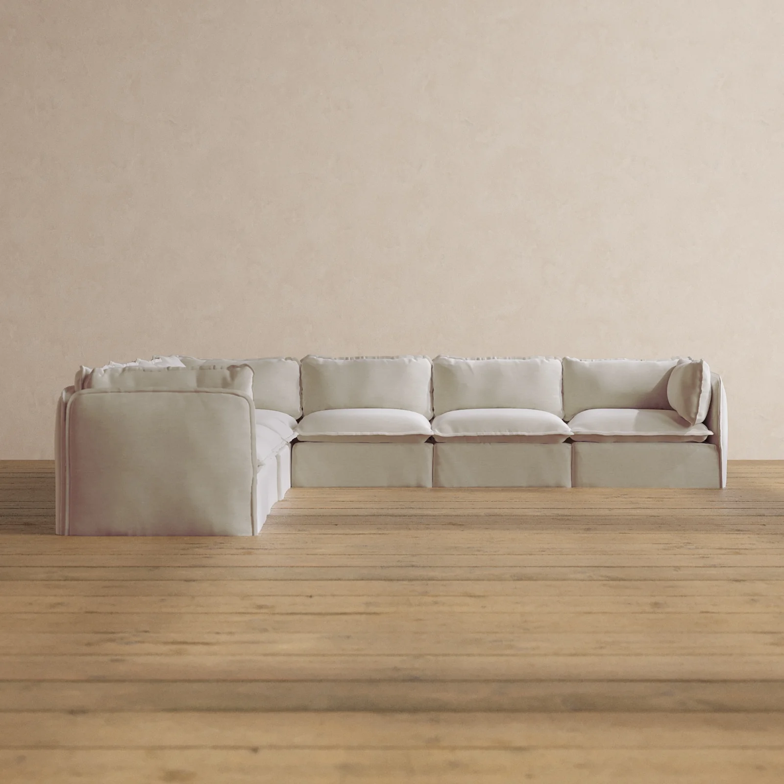 Modular Washable 7-Seater Corner Sectional in Coco | Memorix+ Seat | Contour Pillow