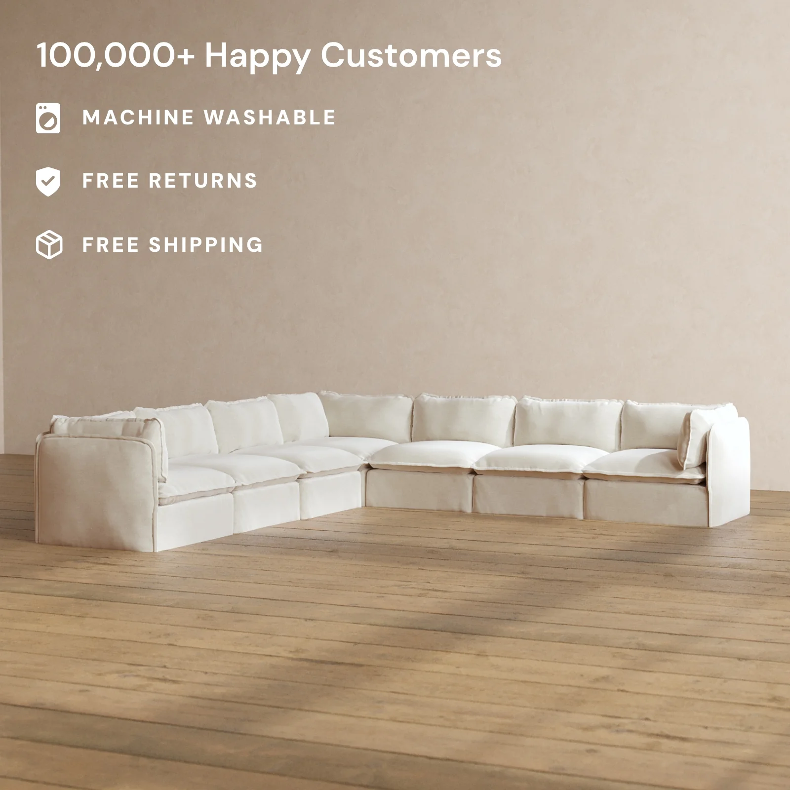 Modular Washable 7-Seater Corner Sectional in Coco | Memorix+ Seat | Contour Pillow - Image 2