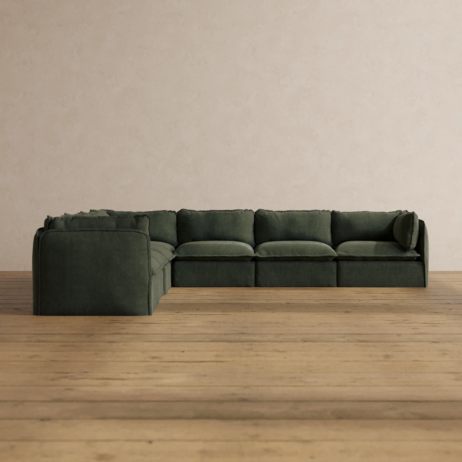 Modular Washable 7-Seater Corner Sectional in Olivine | Deluxe+ Seat | Cloud Pillow