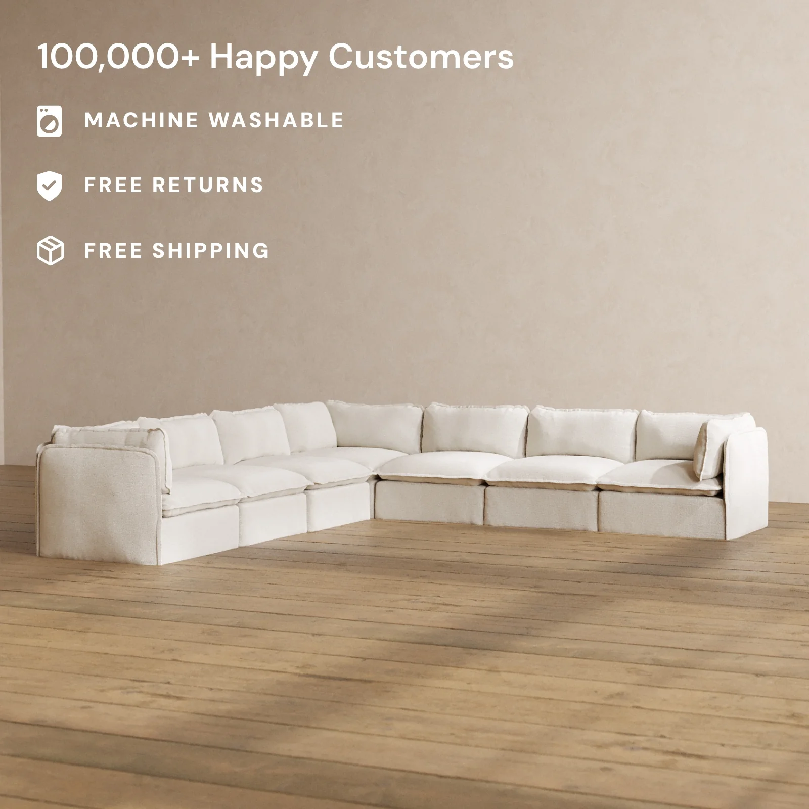 Modular Washable 7-Seater Corner Sectional in Powder | Memorix+ Seat | Contour Pillow - Image 2