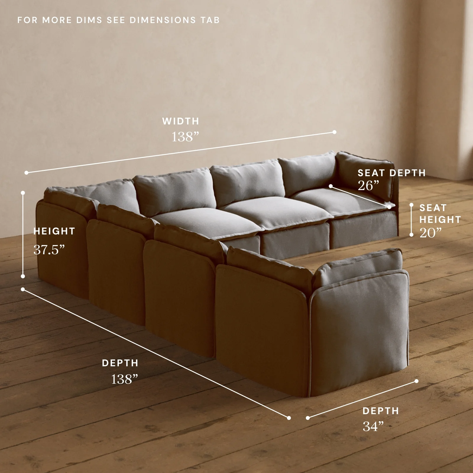 Modular Washable 7-Seater Corner Sectional in Pumice | Memorix+ Seat | Contour Pillow - Image 5