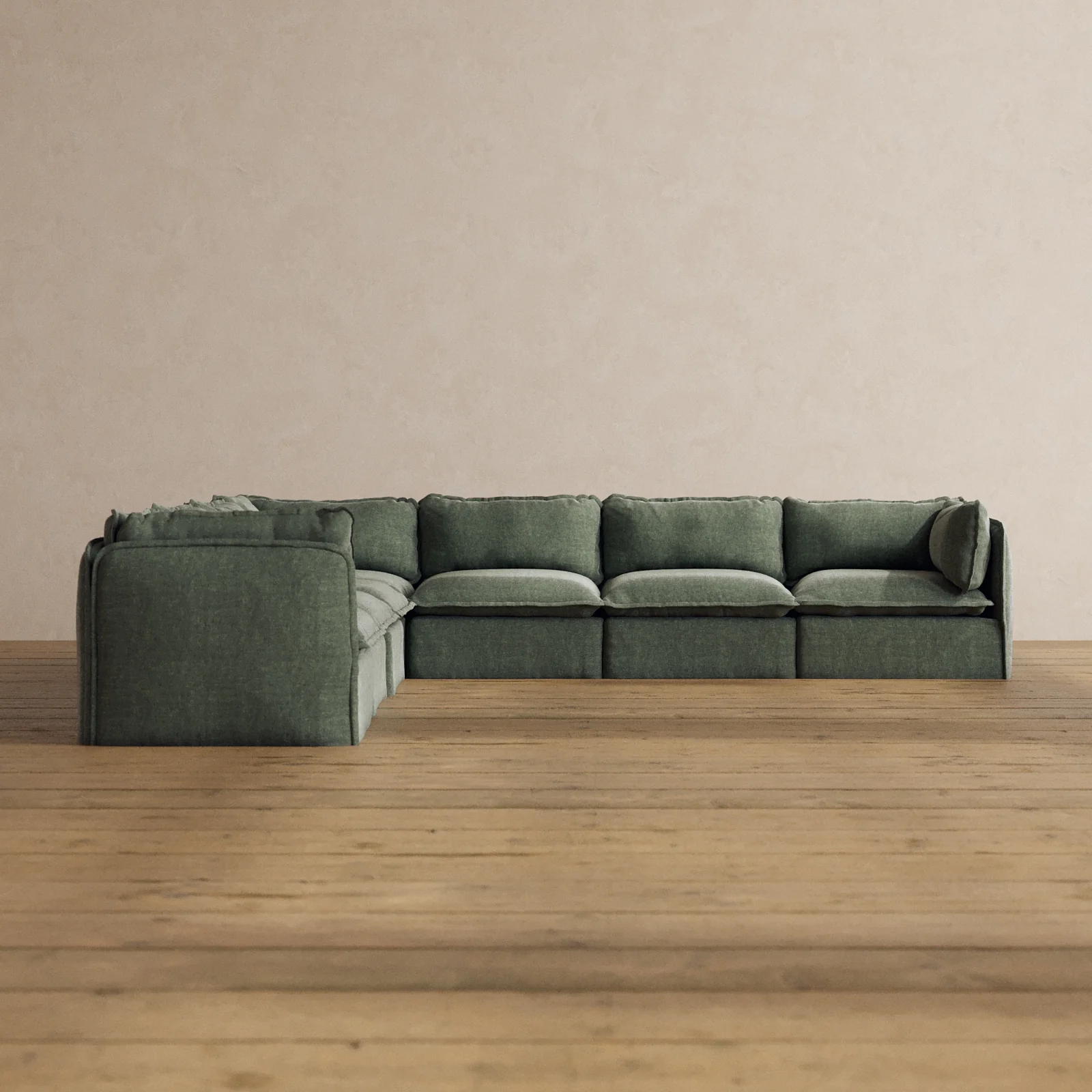 Modular Washable 7-Seater Corner Sectional in Willow | Deluxe+ Seat | Cloud Pillow