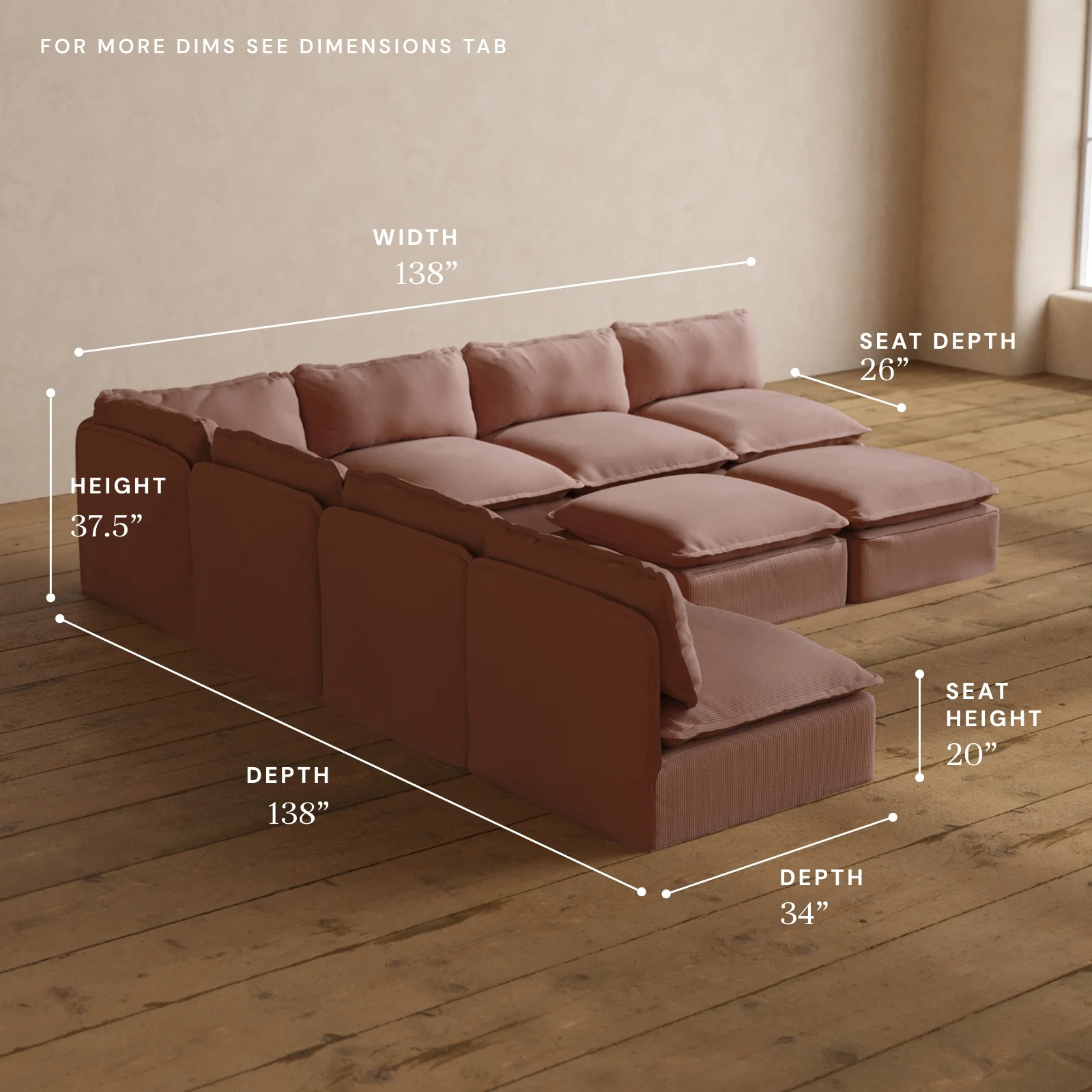 Modular Washable 7-Seater Open-Ends Corner Sectional + Bench Ottoman in Sakura | Memorix+ Seat | Contour Pillow - Image 5