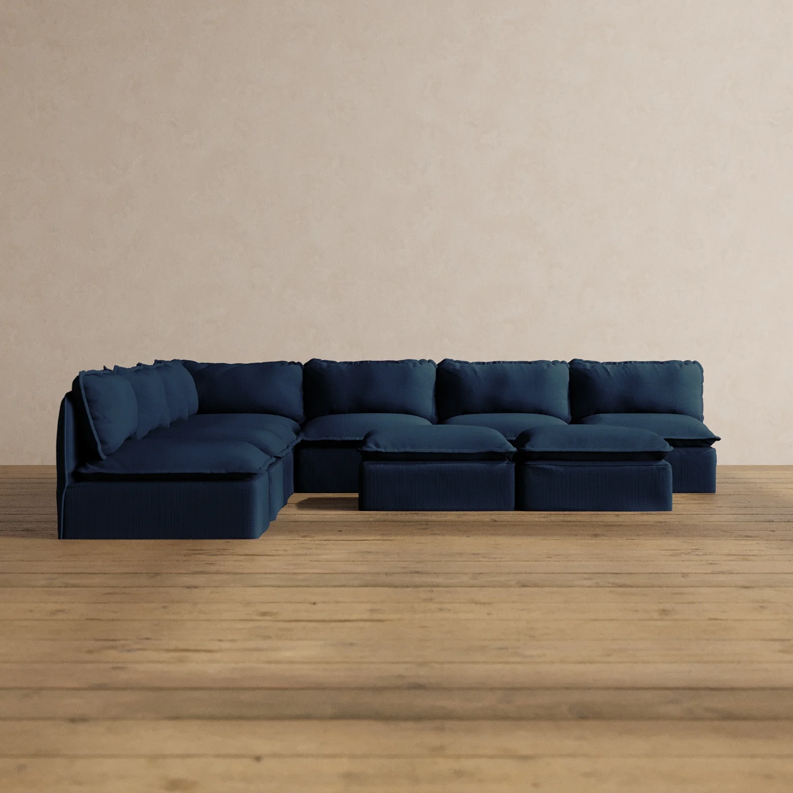 Modular Washable 7-Seater Open-Ends Corner Sectional + Bench Ottoman in Sumi | Memorix+ Seat | Contour Pillow