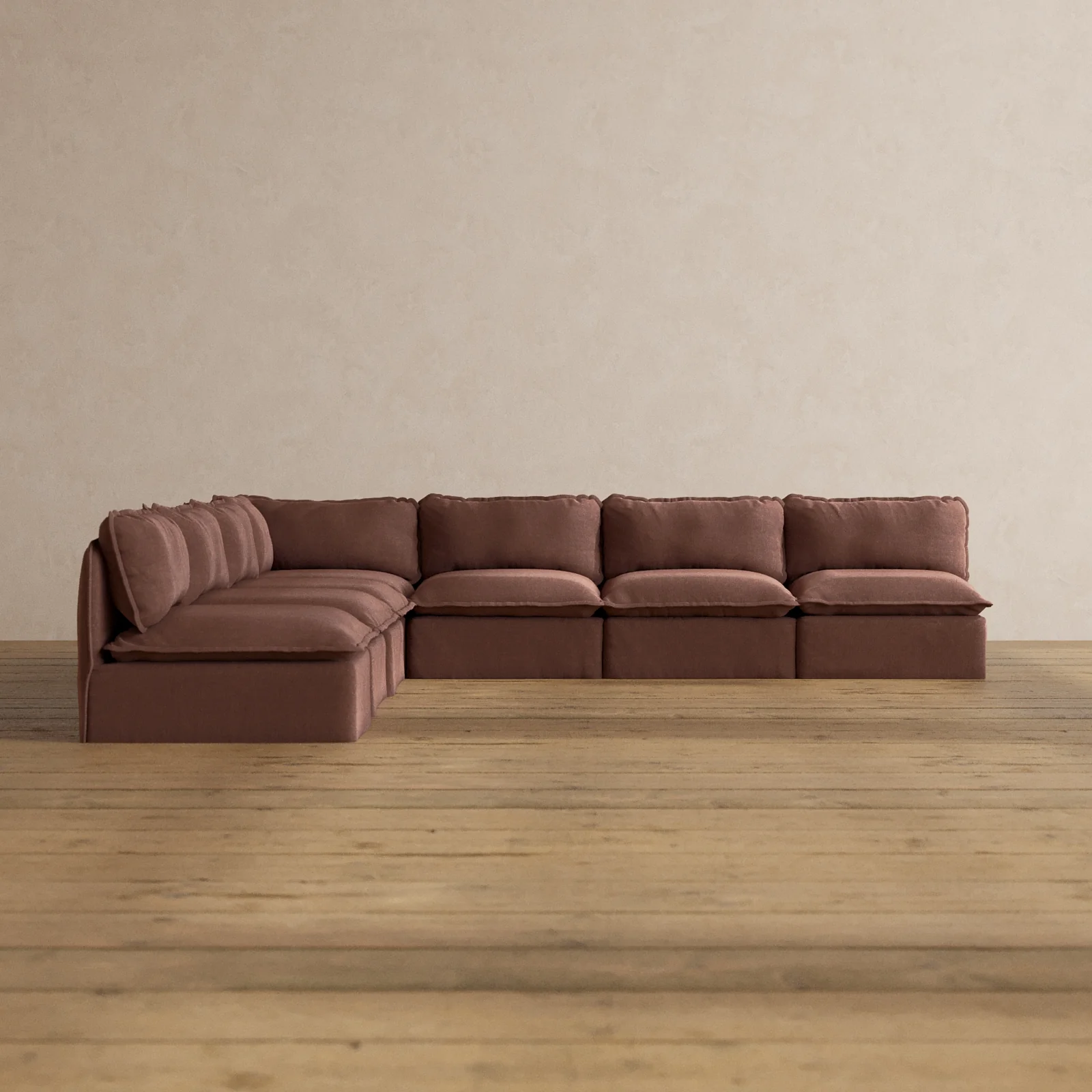 Modular Washable 7-Seater Open-Ends Corner Sectional in Chestnut | Deluxe+ Seat | Cloud Pillow