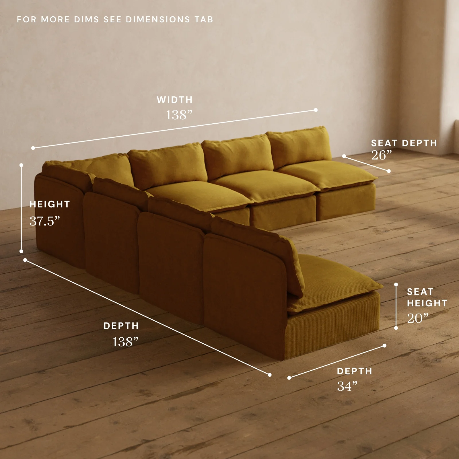 Modular Washable 7-Seater Open-Ends Corner Sectional in Kiiro | Memorix+ Seat | Contour Pillow - Image 5