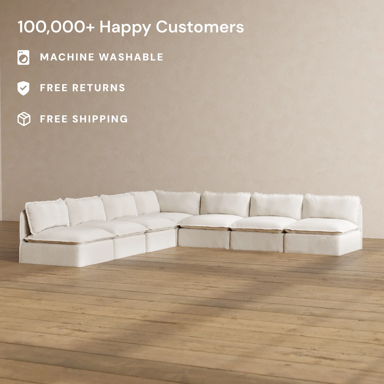 Modular Washable 7-Seater Open-Ends Corner Sectional in Powder | Memorix+ Seat | Contour Pillow - Image 2