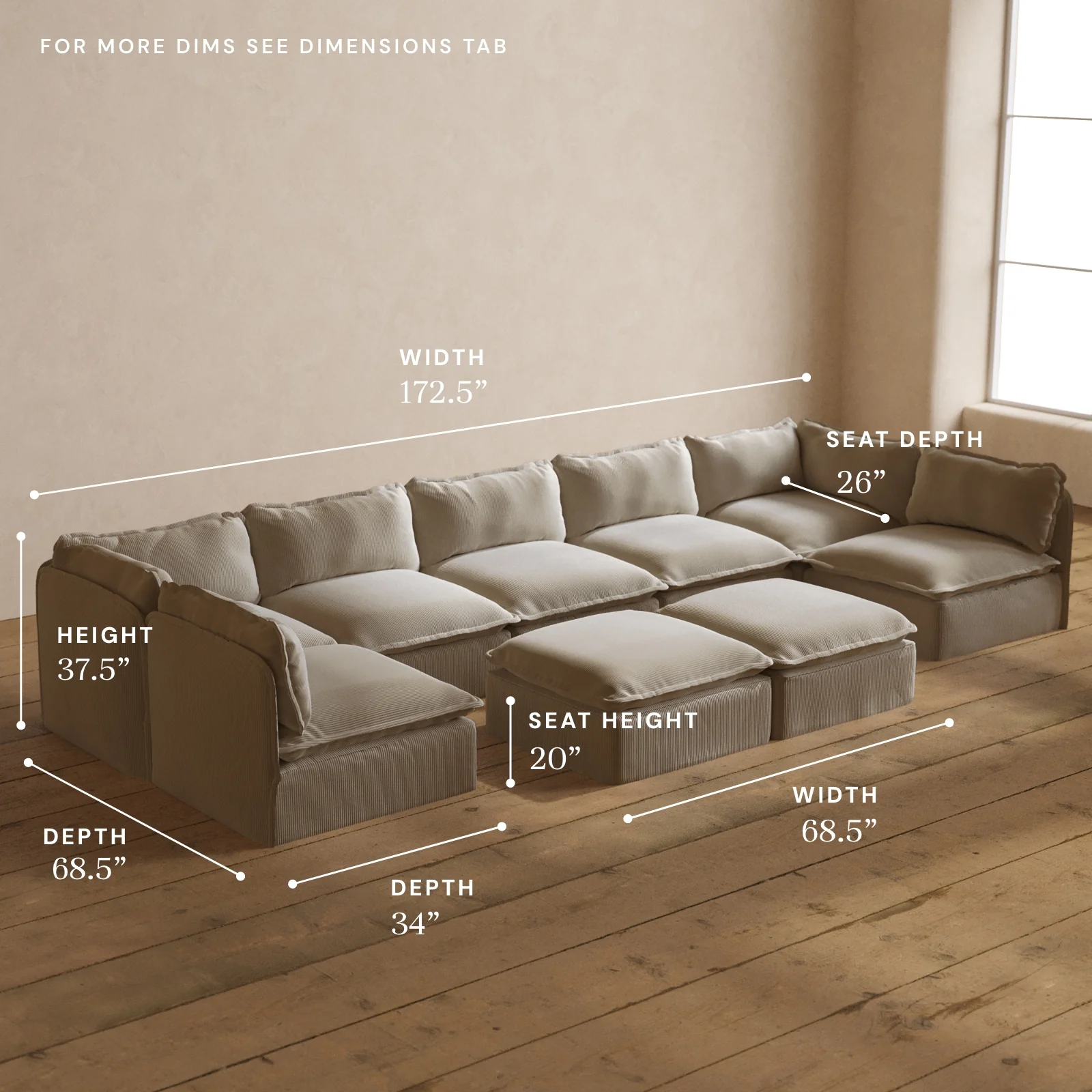 Modular Washable 7-Seater Open-Ends U-Sectional + Bench Ottoman in Milk | Memorix+ Seat | Contour Pillow - Image 5