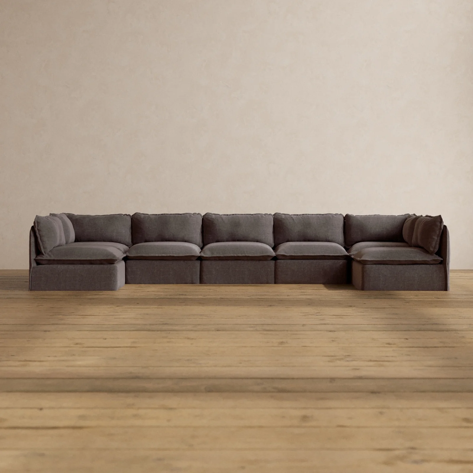 Modular Washable 7-Seater Open-Ends U-Sectional in Caviar | Deluxe+ Seat | Cloud Pillow