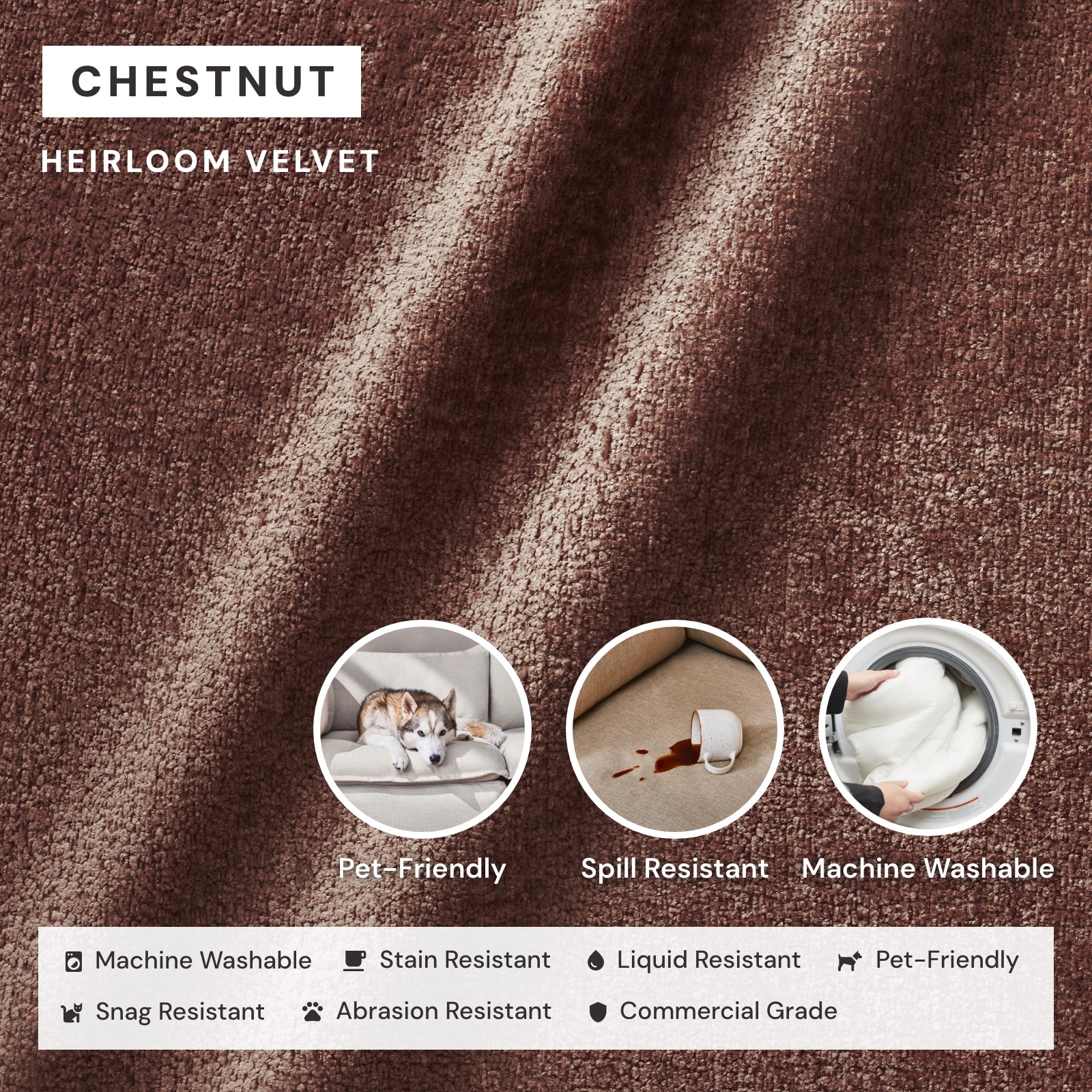 Modular Washable 7-Seater Open-Ends U-Sectional in Chestnut | Memorix+ Seat | Contour Pillow - Image 3