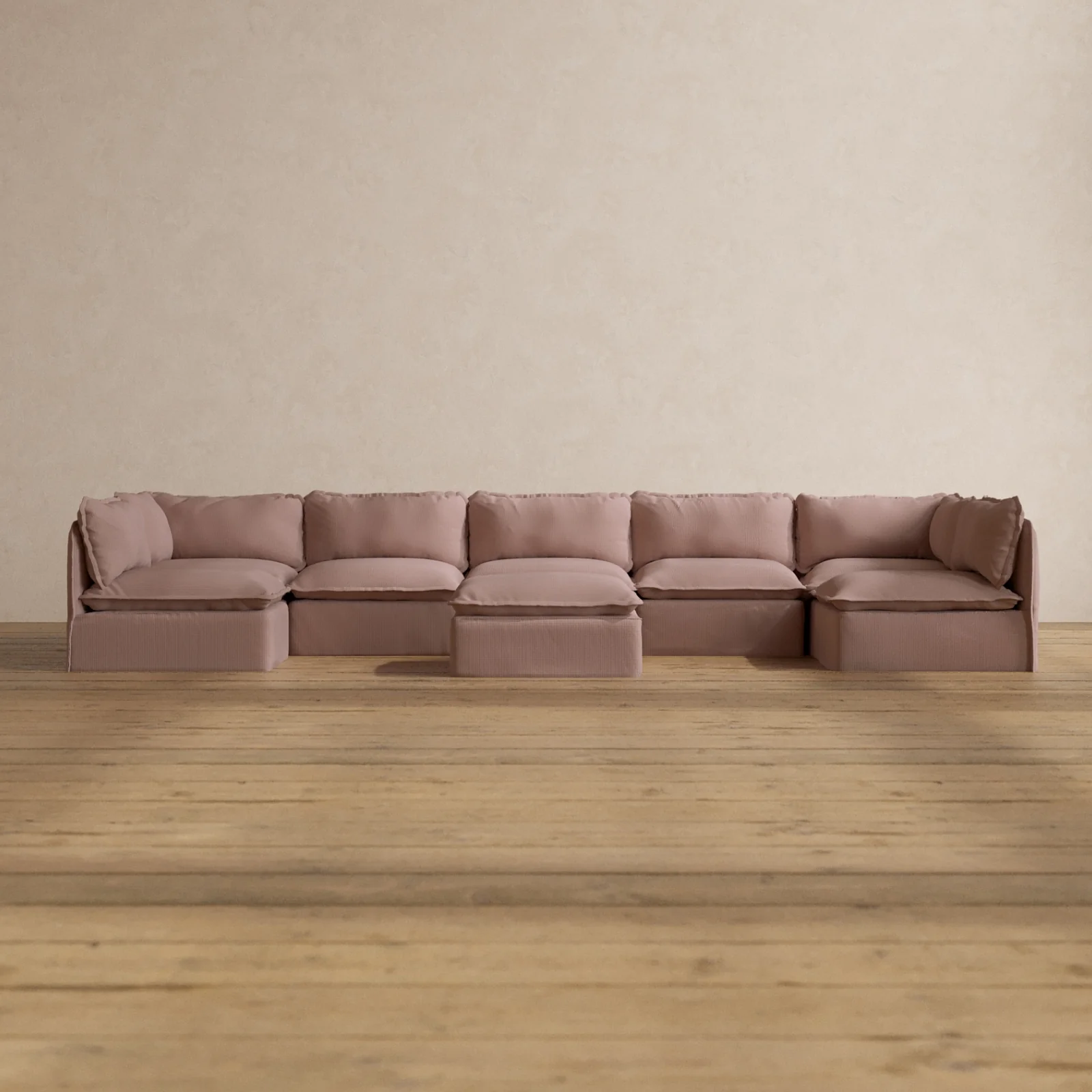 Modular Washable 7-Seater Open-Ends U-Sectional + Ottoman in Sakura | Deluxe+ Seat | Cloud Pillow