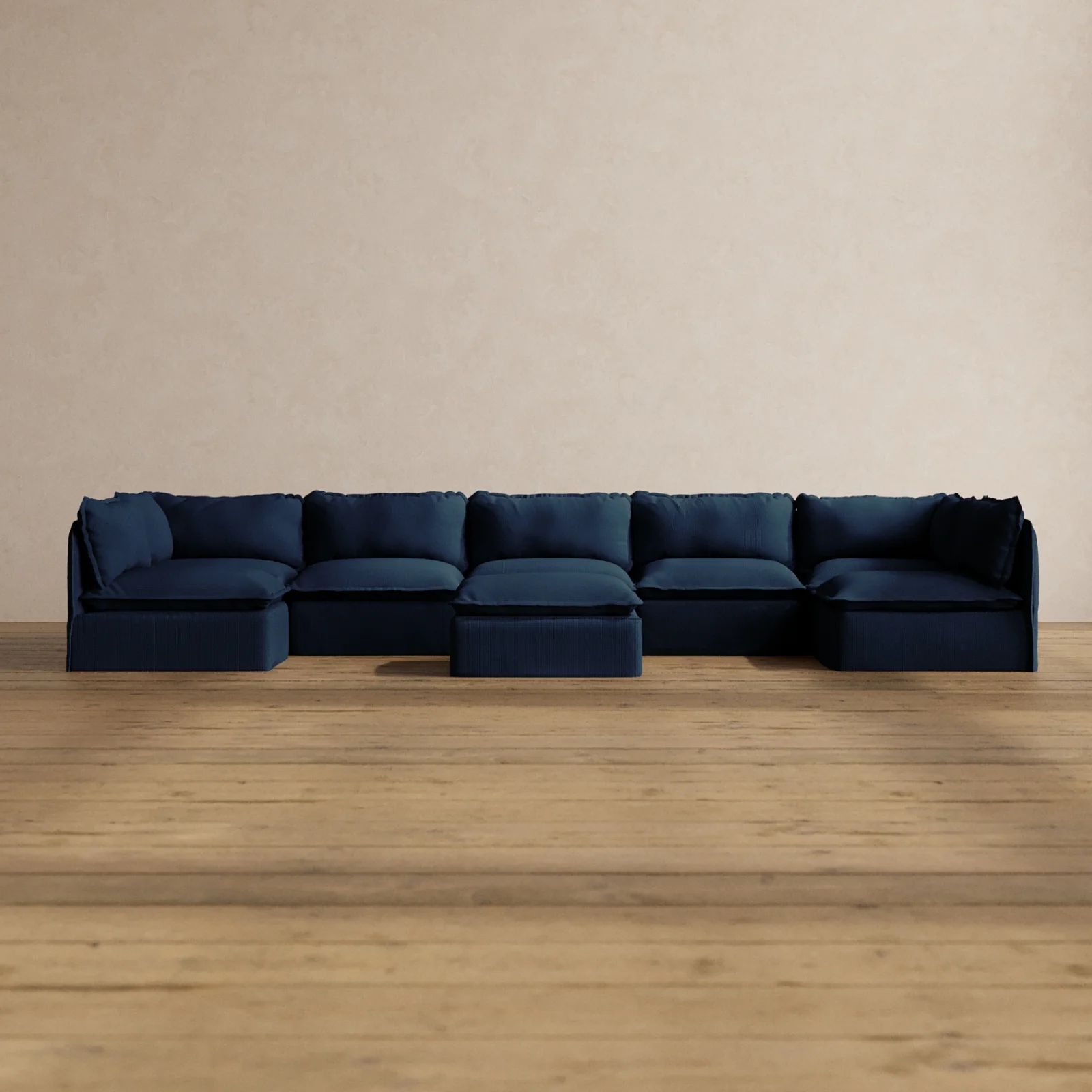 Modular Washable 7-Seater Open-Ends U-Sectional + Ottoman in Sumi | Deluxe+ Seat | Cloud Pillow