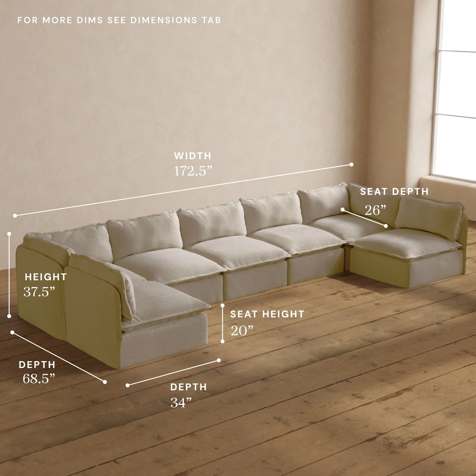 Modular Washable 7-Seater Open-Ends U-Sectional in Powder | Memorix+ Seat | Contour Pillow - Image 5