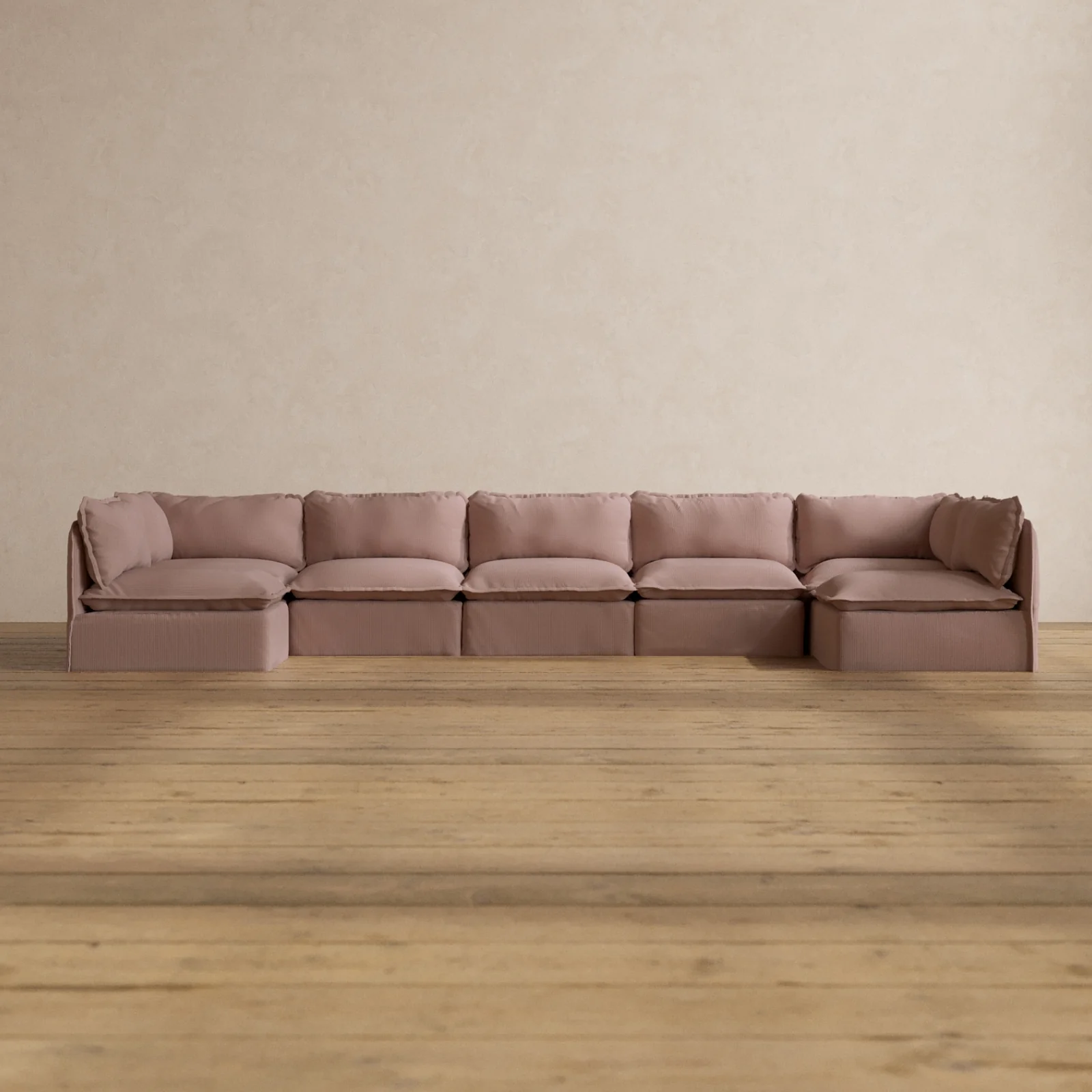 Modular Washable 7-Seater Open-Ends U-Sectional in Sakura | Deluxe+ Seat | Cloud Pillow