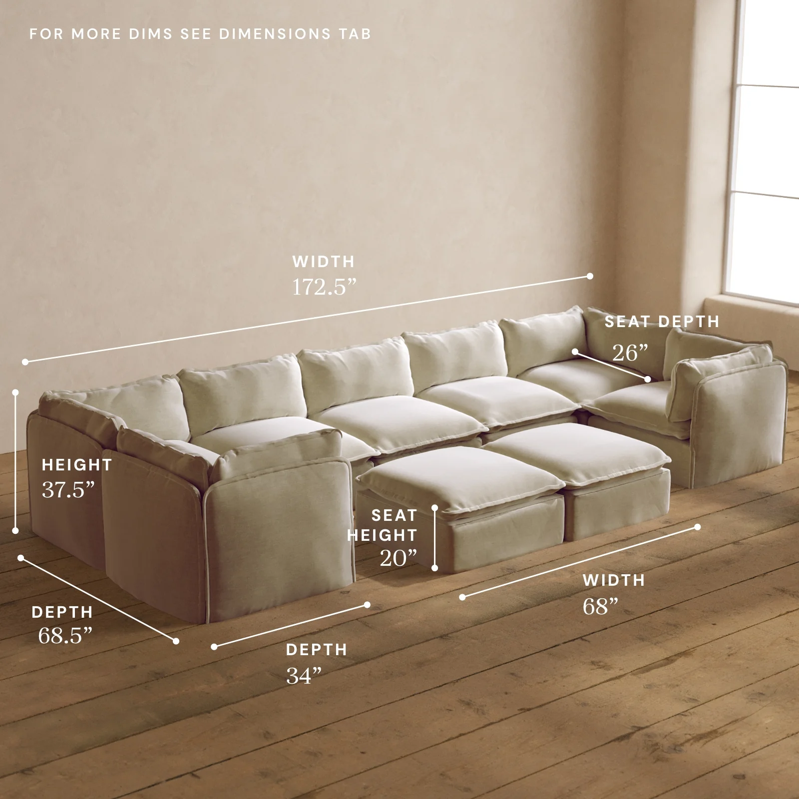 Modular Washable 7-Seater U-Sectional + Bench Ottoman in Coco | Memorix+ Seat | Contour Pillow - Image 5