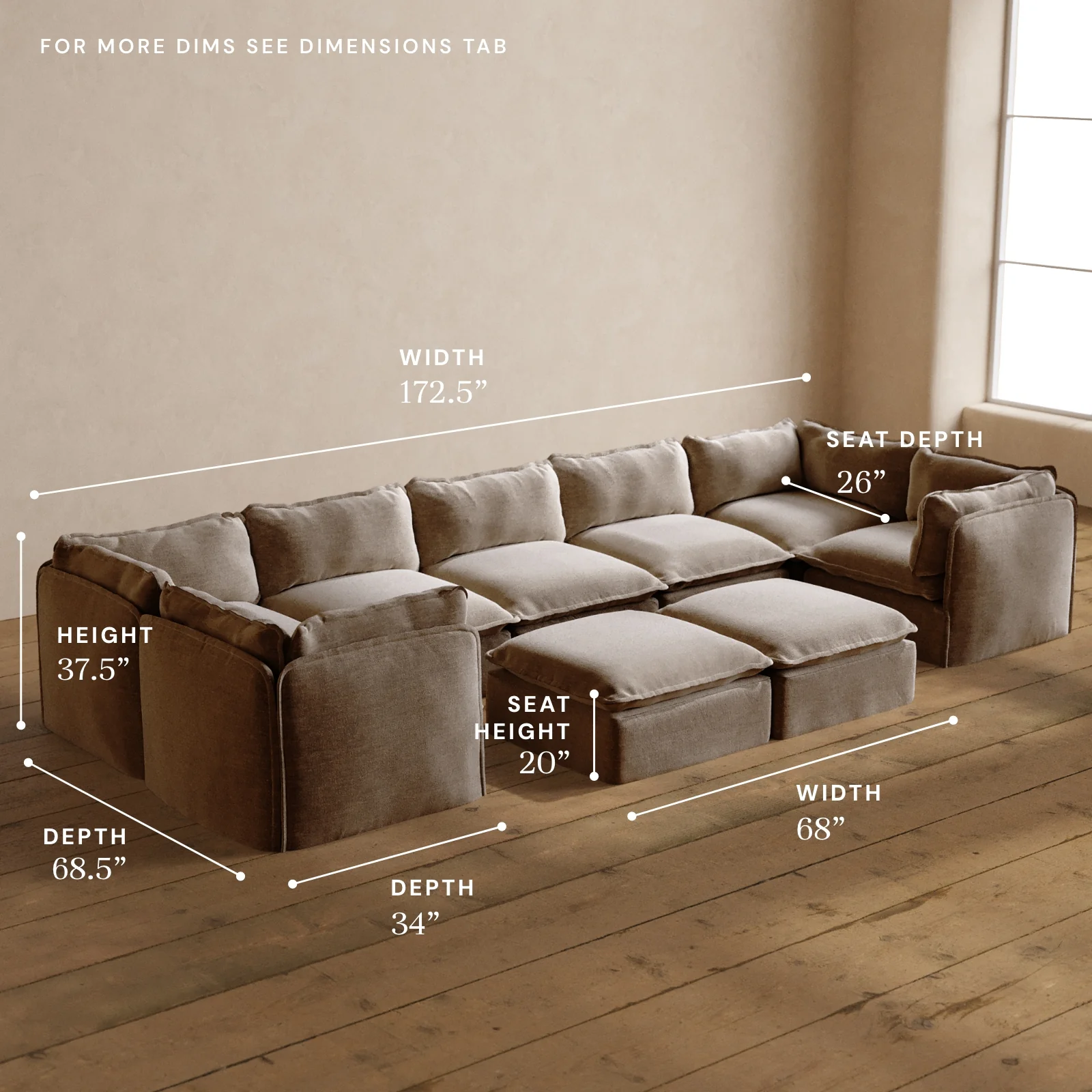 Modular Washable 7-Seater U-Sectional + Bench Ottoman in Mist | Deluxe+ Seat | Cloud Pillow - Image 5