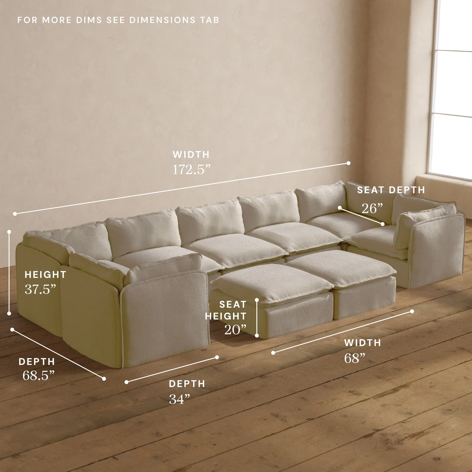 Modular Washable 7-Seater U-Sectional + Bench Ottoman in Powder | Memorix+ Seat | Contour Pillow - Image 5
