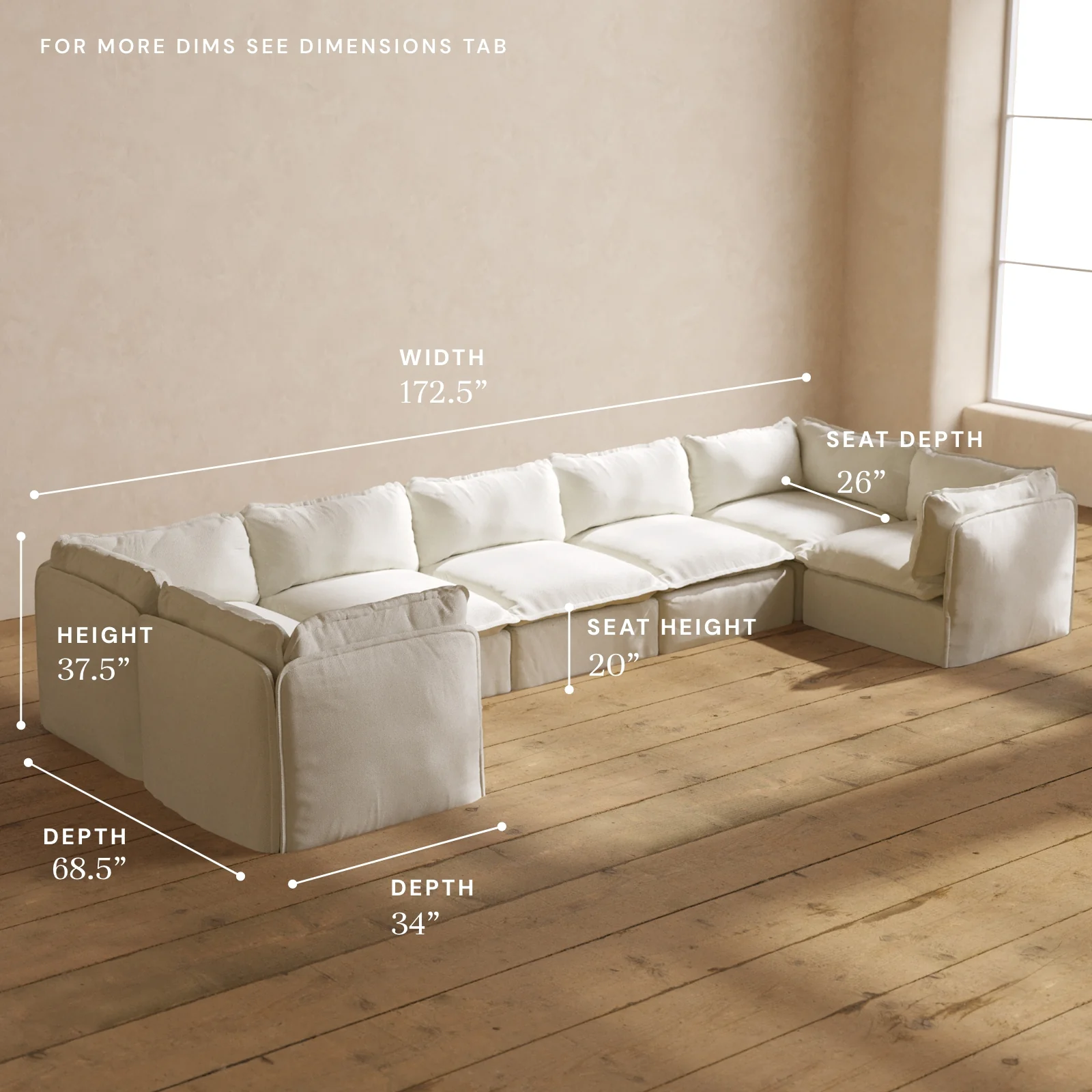 Modular Washable 7-Seater U-Sectional in Eggshell | Deluxe+ Seat | Cloud Pillow - Image 5