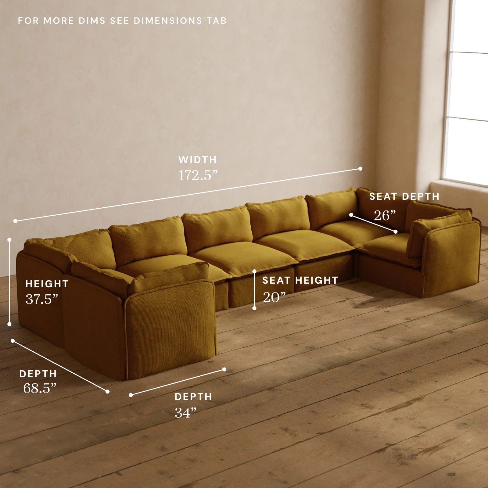 Modular Washable 7-Seater U-Sectional in Kiiro | Memorix+ Seat | Contour Pillow - Image 5