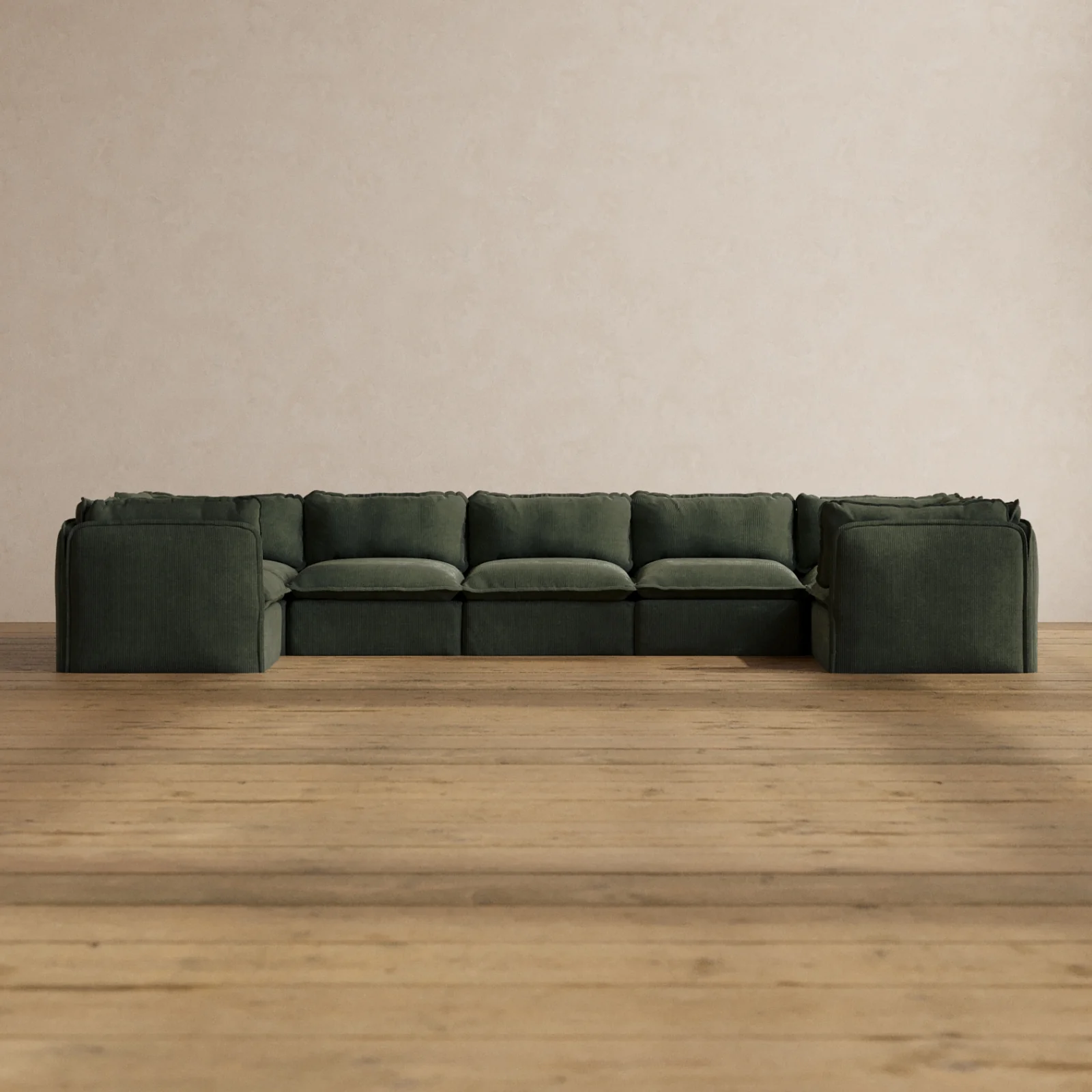 Modular Washable 7-Seater U-Sectional in Olivine | Memorix+ Seat | Contour Pillow