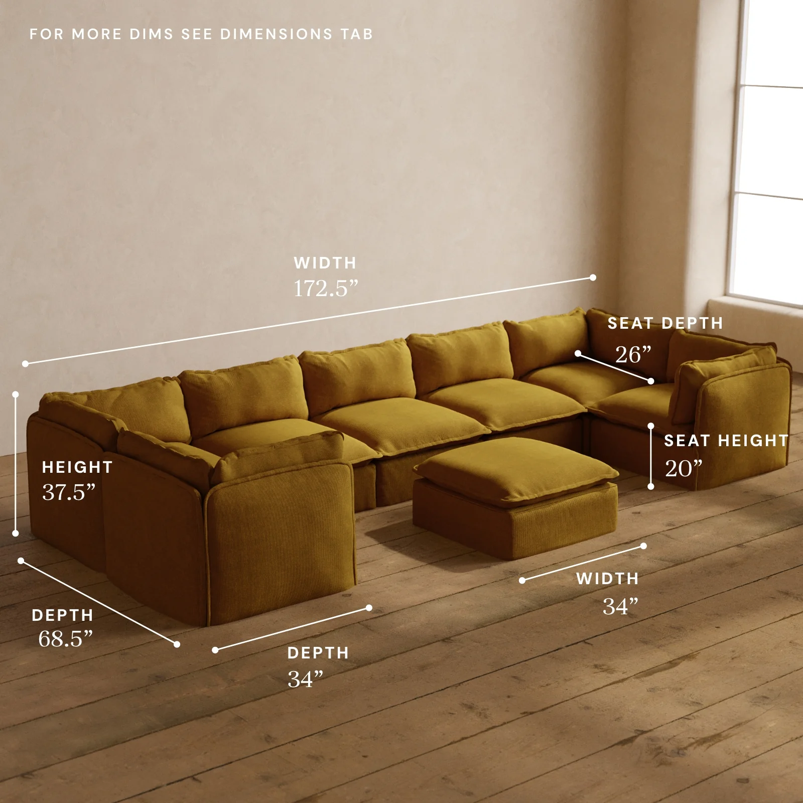 Modular Washable 7-Seater U-Sectional + Ottoman in Kiiro | Memorix+ Seat | Contour Pillow - Image 5