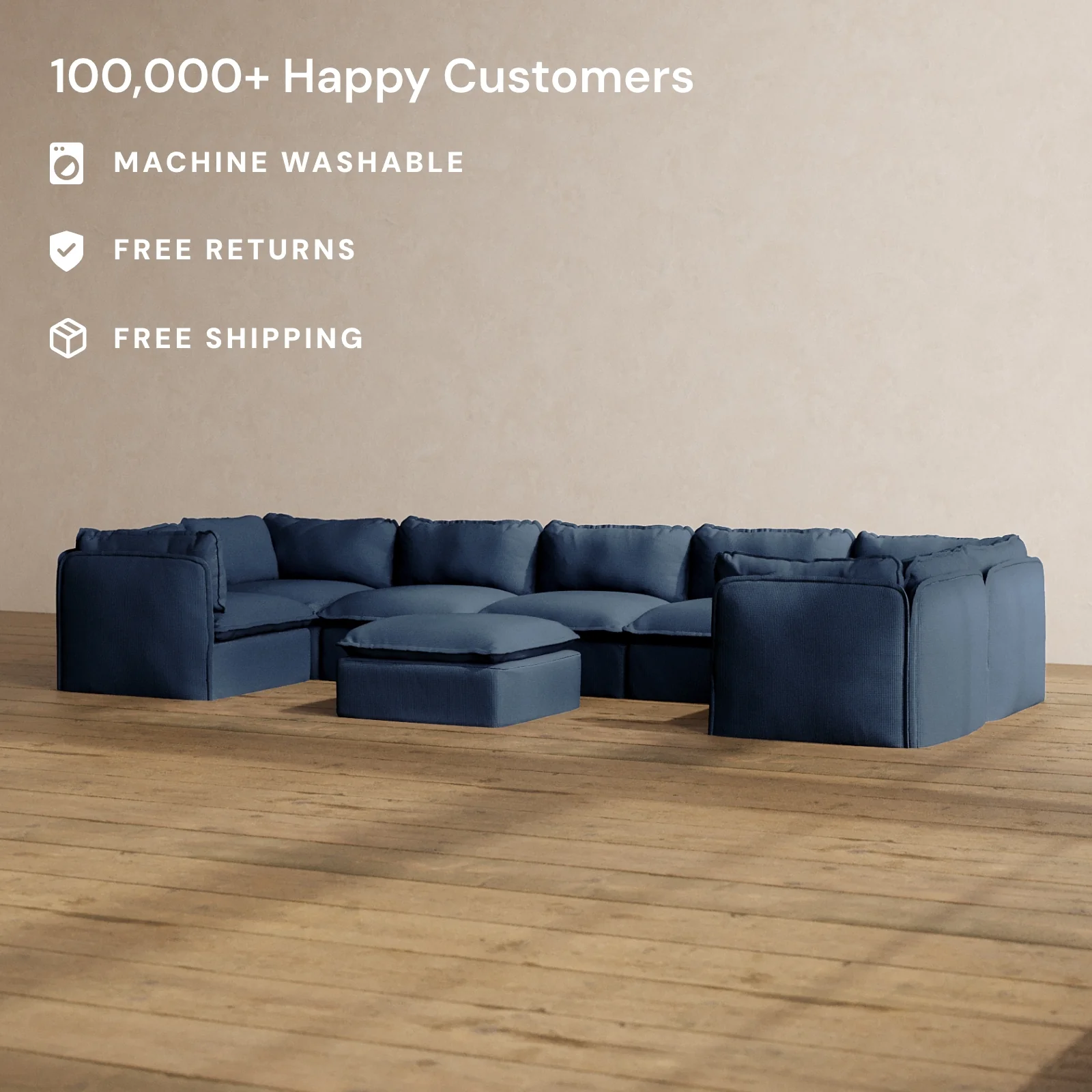 Modular Washable 7-Seater U-Sectional + Ottoman in Sumi | Memorix+ Seat | Contour Pillow - Image 2