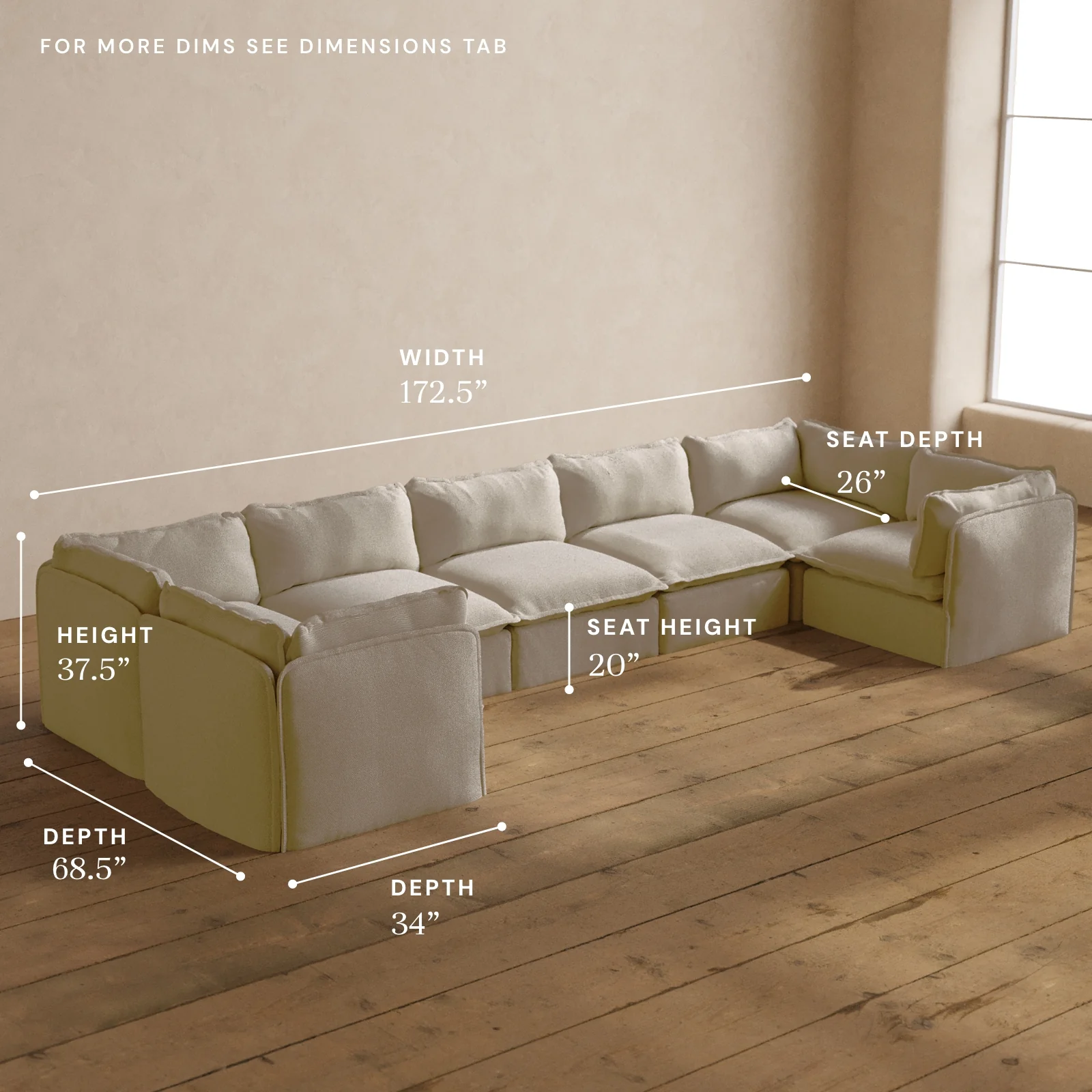 Modular Washable 7-Seater U-Sectional in Powder | Deluxe+ Seat | Cloud Pillow - Image 5