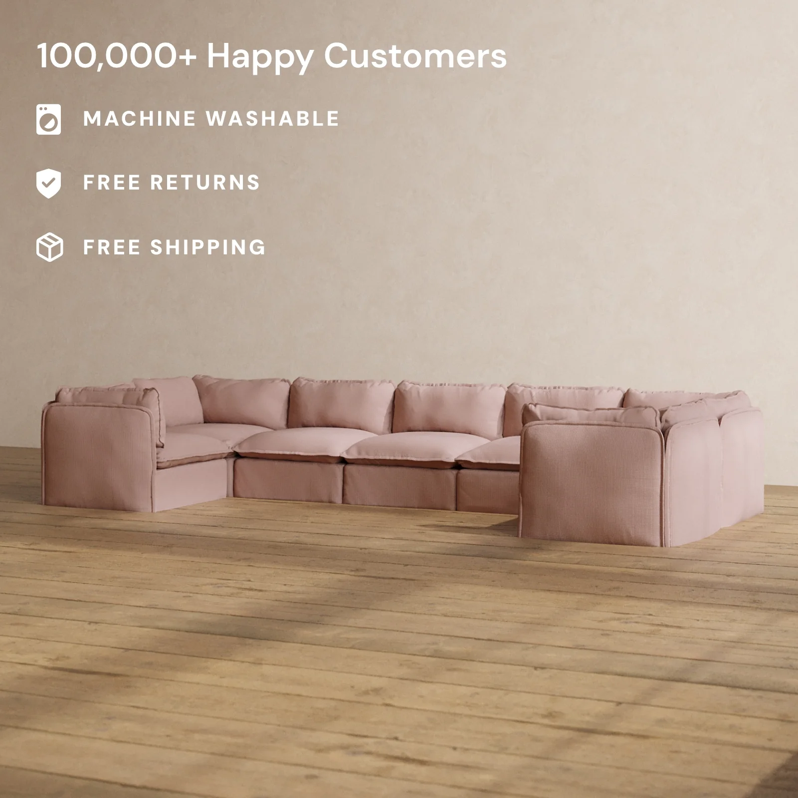 Modular Washable 7-Seater U-Sectional in Sakura | Deluxe+ Seat | Cloud Pillow - Image 2