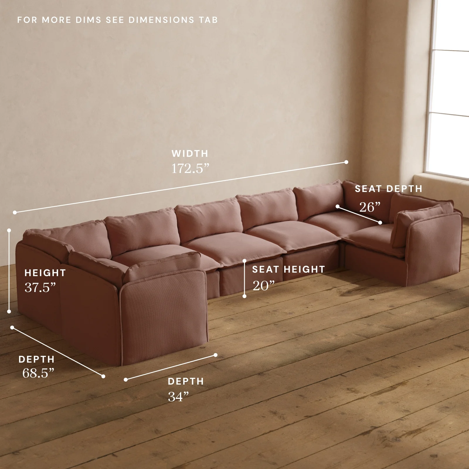 Modular Washable 7-Seater U-Sectional in Sakura | Memorix+ Seat | Contour Pillow - Image 5