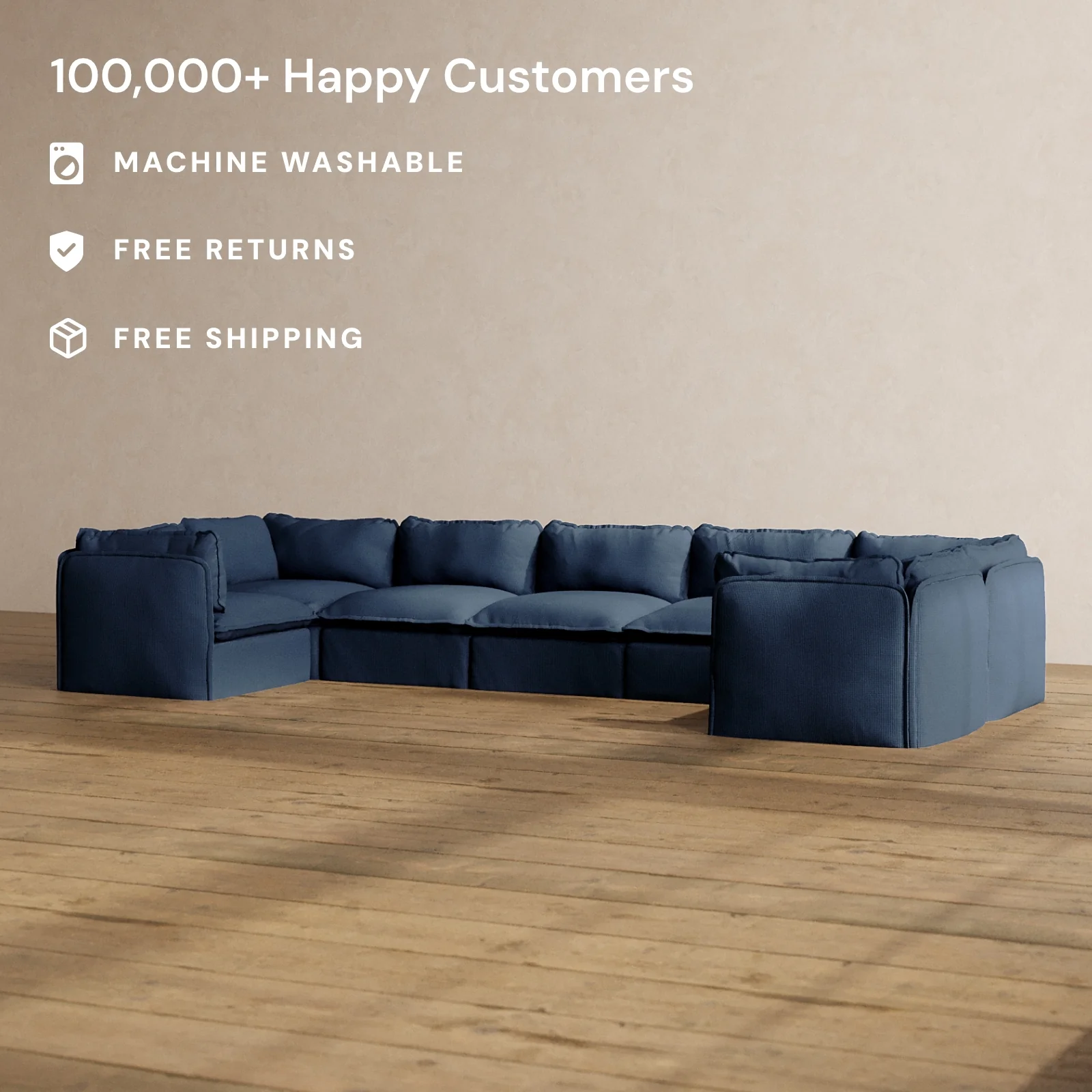 Modular Washable 7-Seater U-Sectional in Sumi | Deluxe+ Seat | Cloud Pillow - Image 2